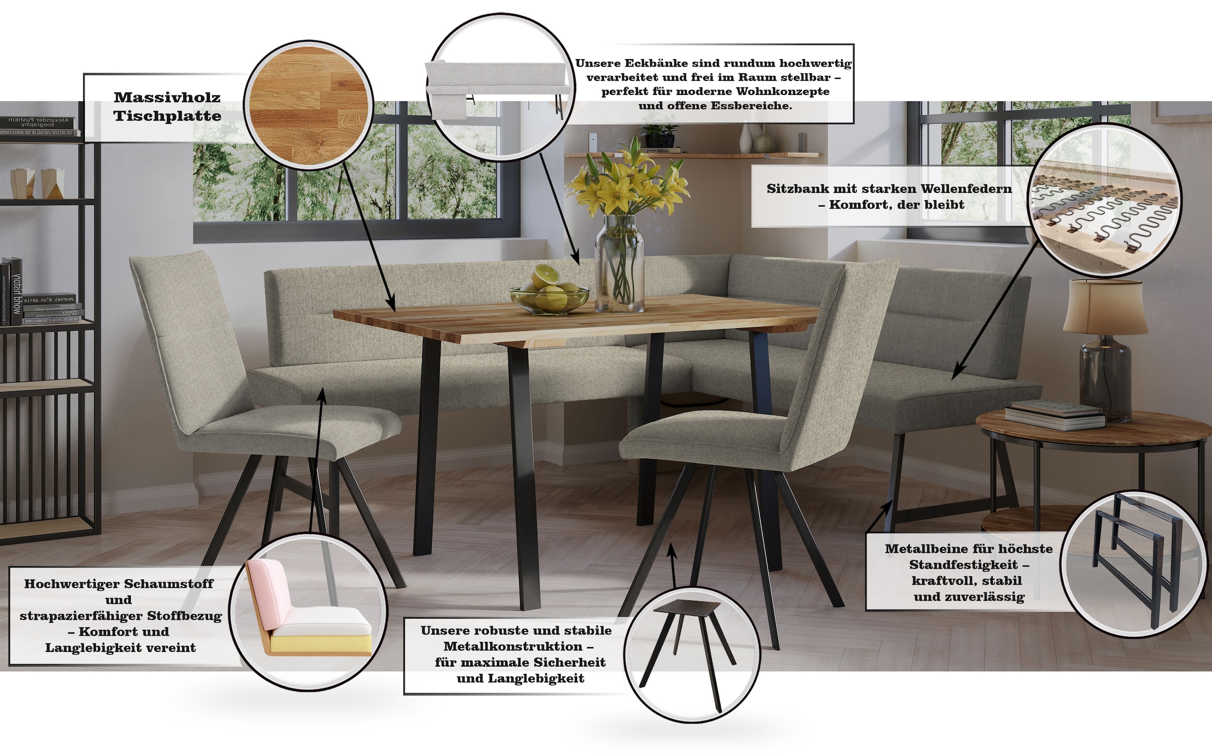 GOODproduct Eckbank »Sava« mit Wellenfederung im Sitz