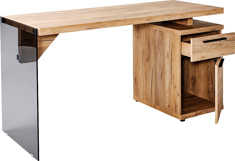 Jahnke Schreibtisch »LUX C 140« wechselseitig montierbar, Seitenteil aus ESG Sicherheitsglas