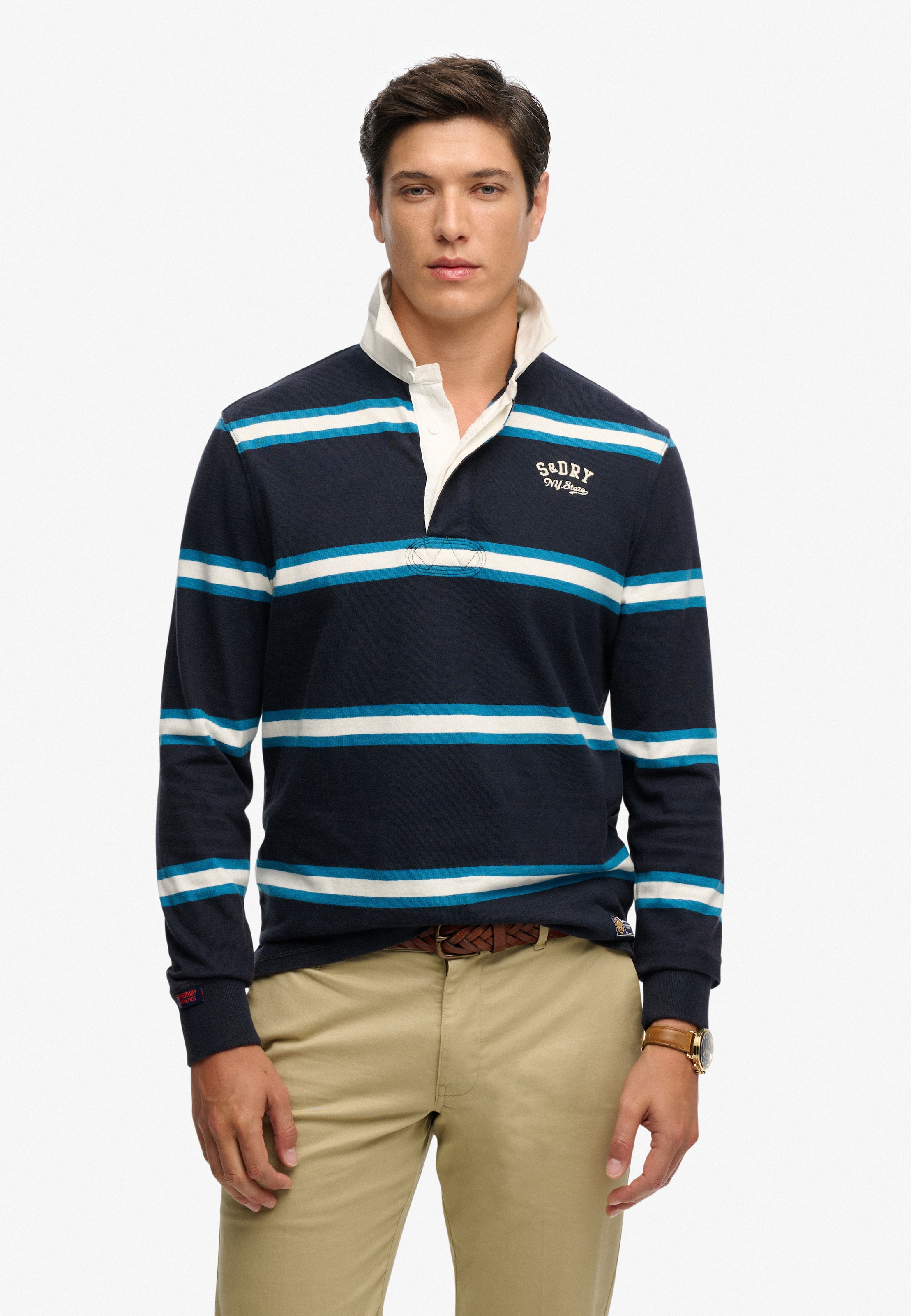 Image of Superdry Langarm-Poloshirt "VINTAGE ATHLETIC STRIPE RUGBY" Baumwolle, relaxed fit