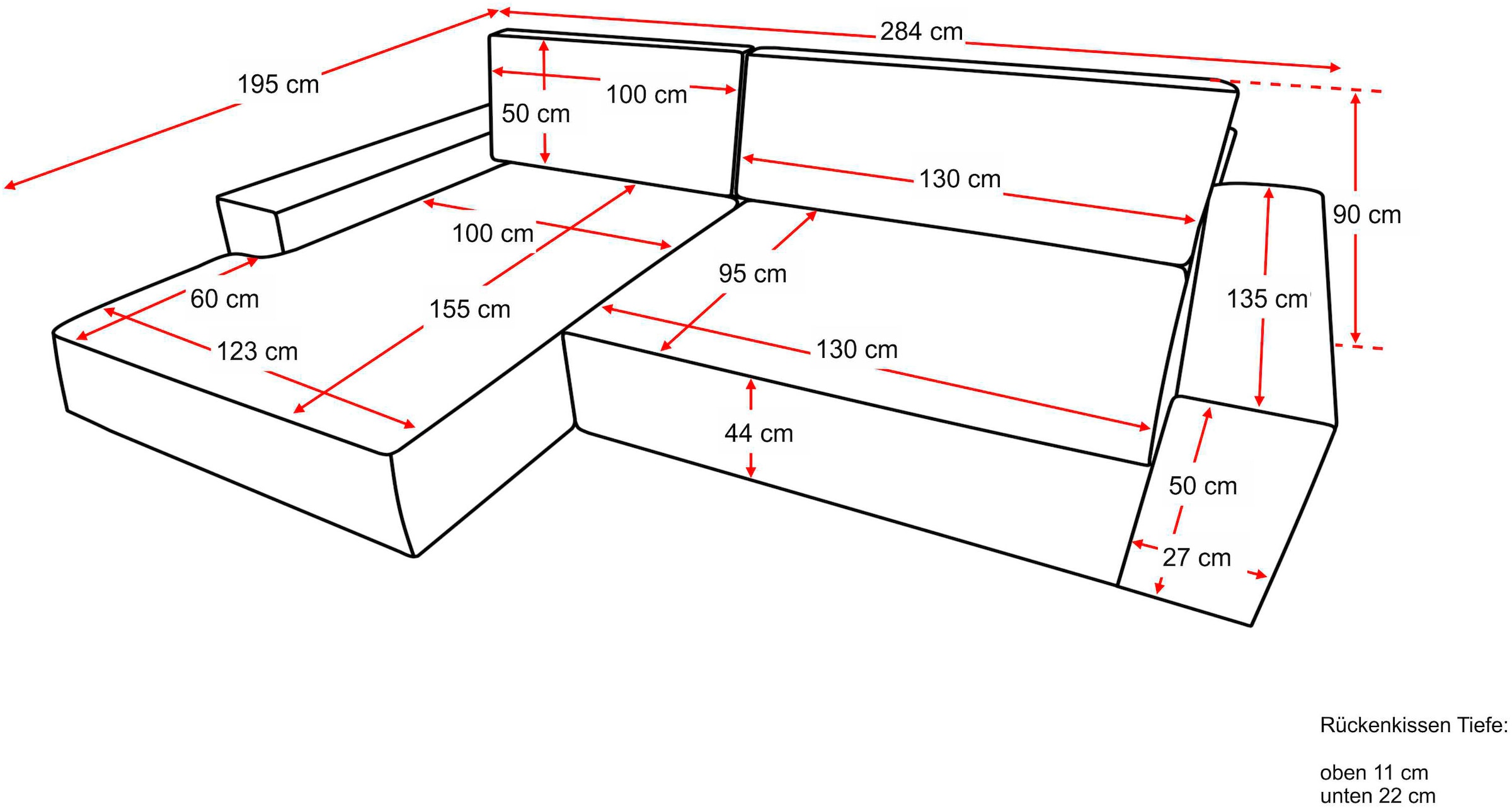 Home affaire Ecksofa »NEU: SHERWOOD XXL 284, Big-Sofa L-Form, tiefe Sitzfläche 95 cm, Cord« Recamiere rechts/links, als Schlafsofa stellbar, Cord u. Leinenoptik