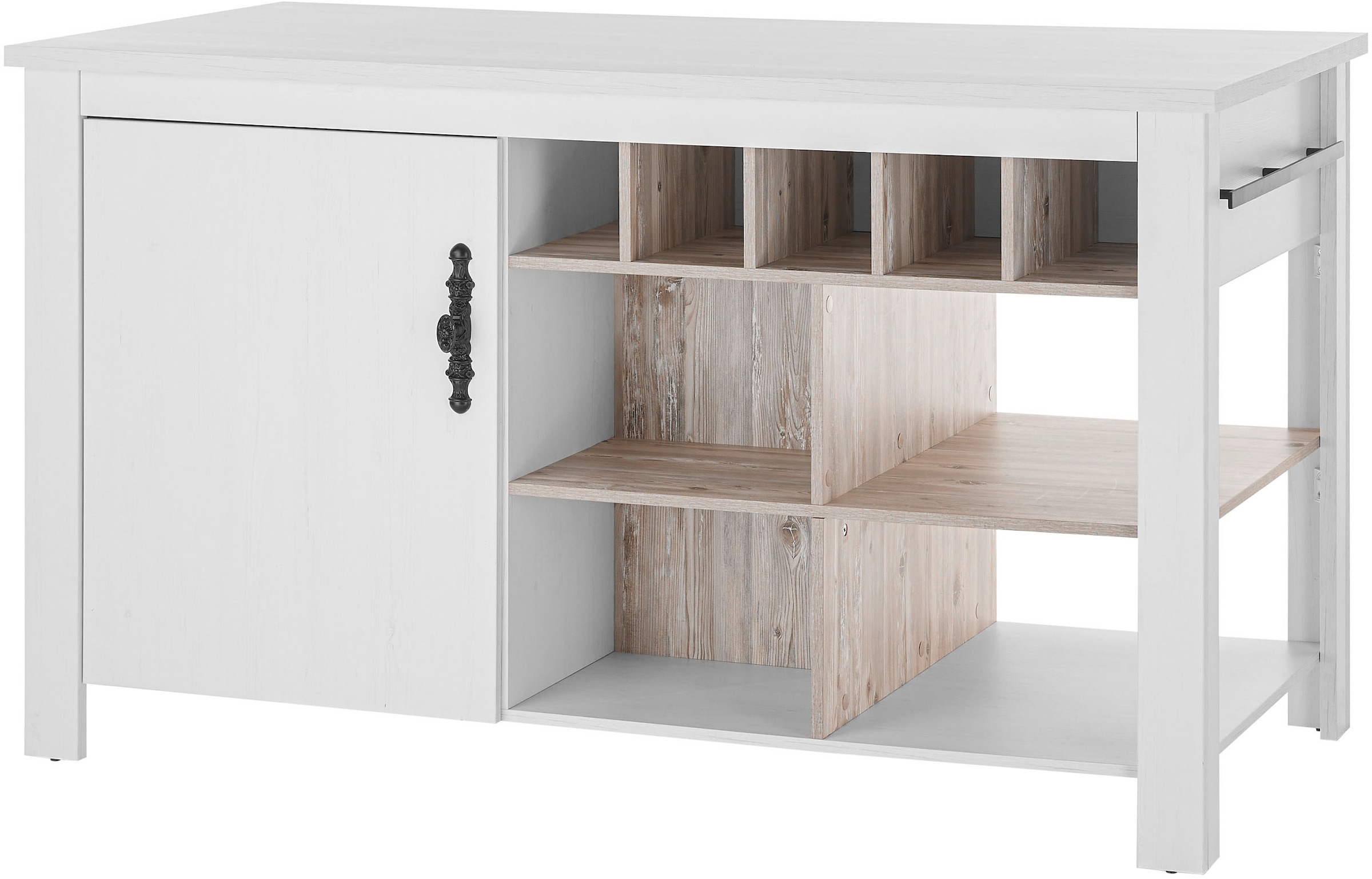 Home affaire Kücheninsel »Florenz, Küchenblock in Pinie Weiss, Kochinsel, Küchenarbeitsblock« Breite 161 cm, mit verschnörkeltem Metallgriff, Arbeitshöhe 92 cm