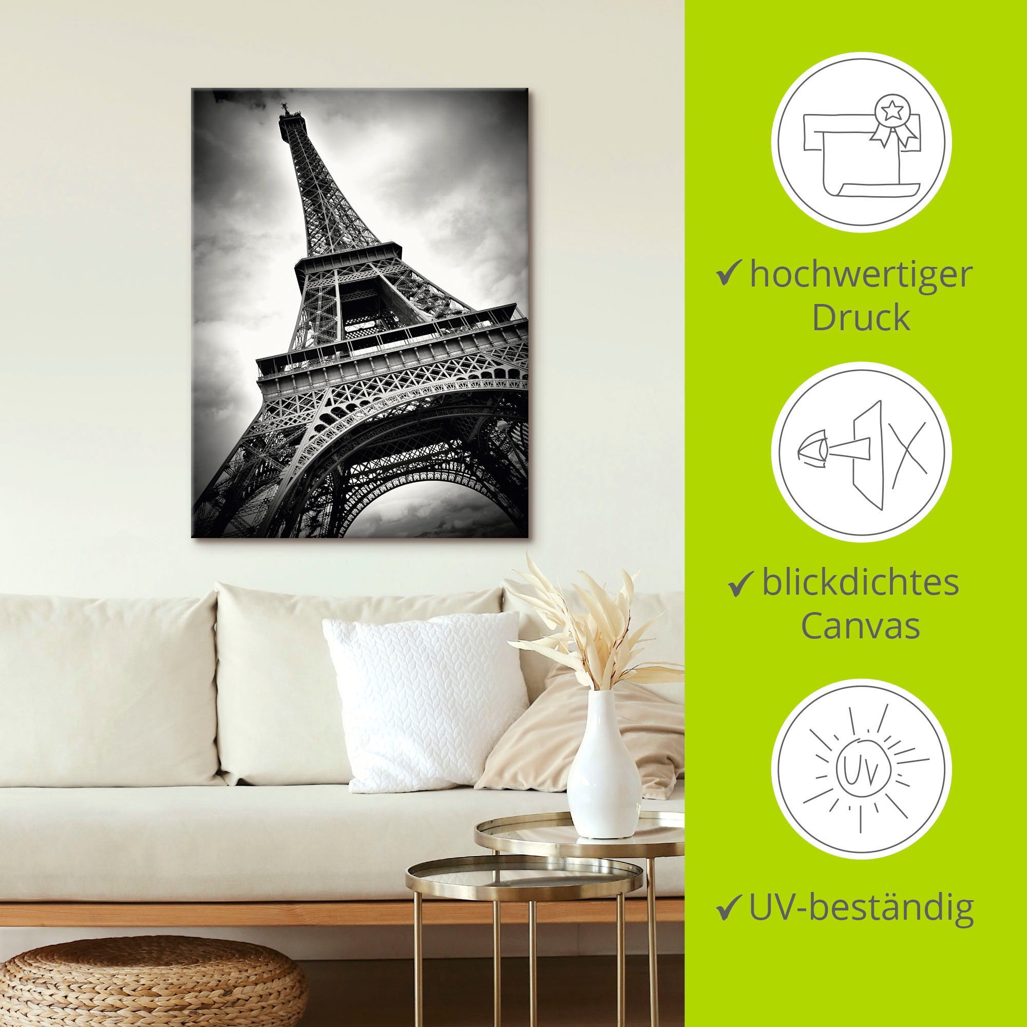 Artland Wandbild »Eiffelturm Paris«, Gebäude, (1 St.), als Leinwandbild, Poster in verschied. Grössen