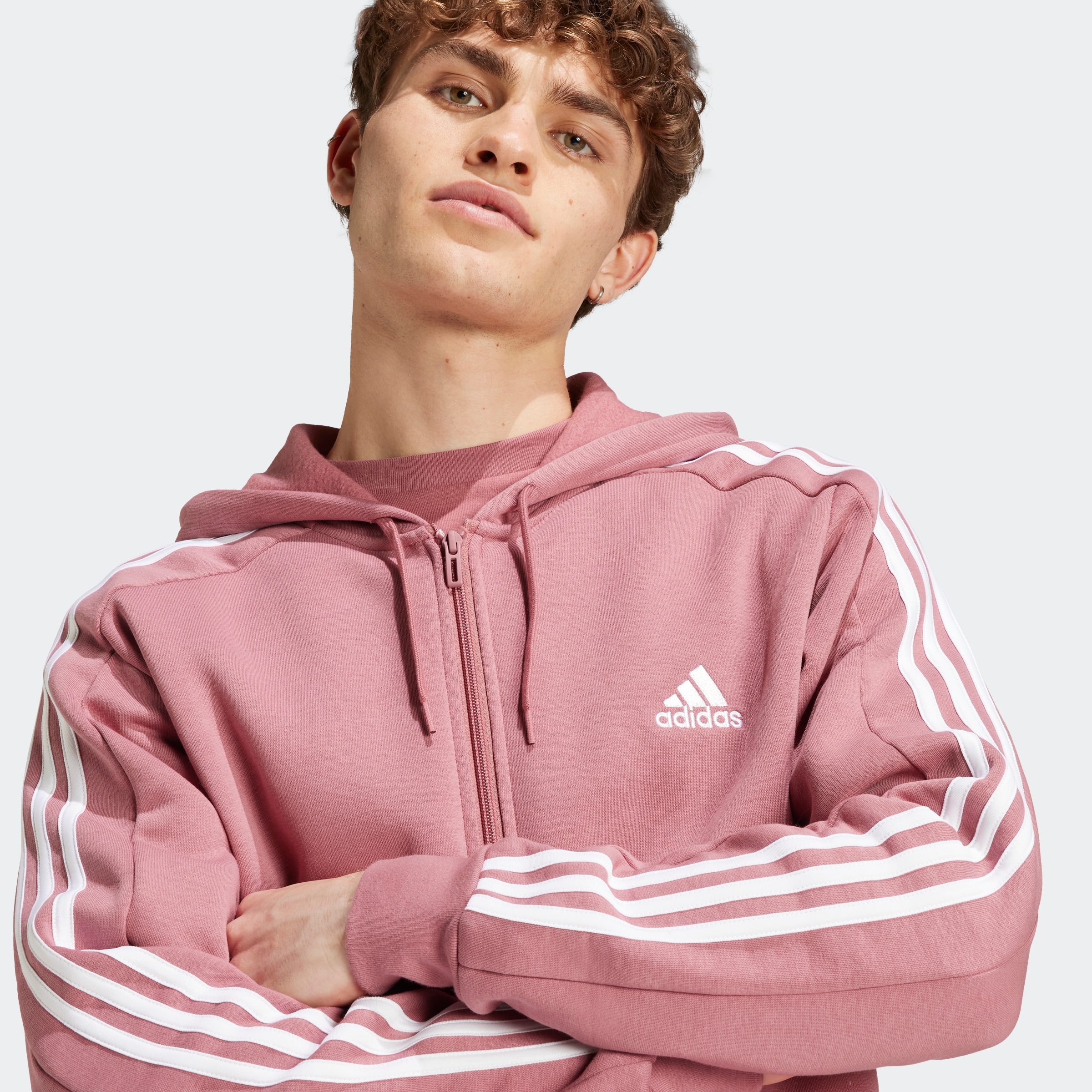 adidas Sportswear Kapuzensweatjacke »ESSENTIALS 3STREIFEN KAPUZENJACKE«, angenehmes Material aus Baumwollmix