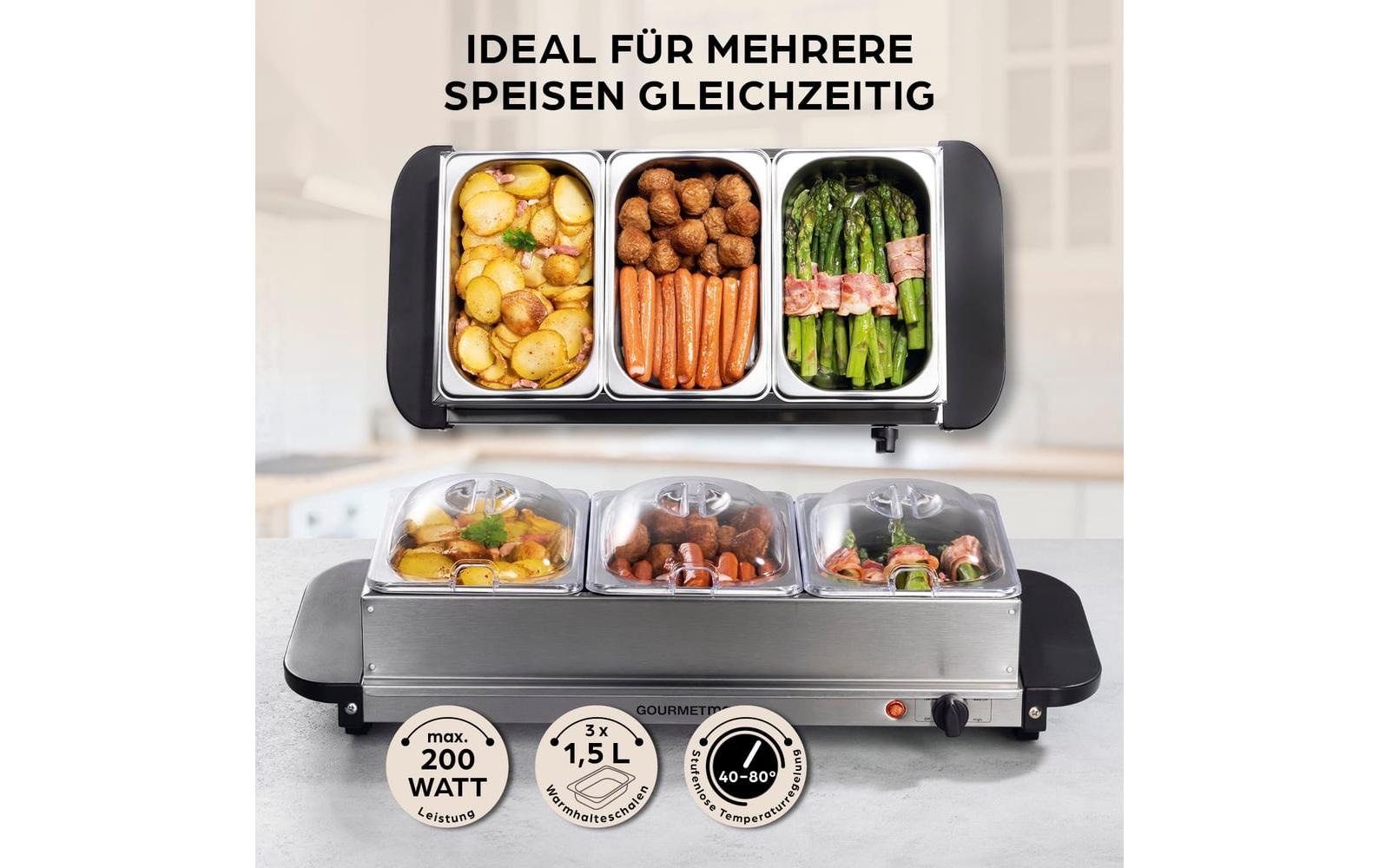 GOURMETmaxx Plaque chauffante »200 W« Chauffe-plat buffet en acier inoxydable