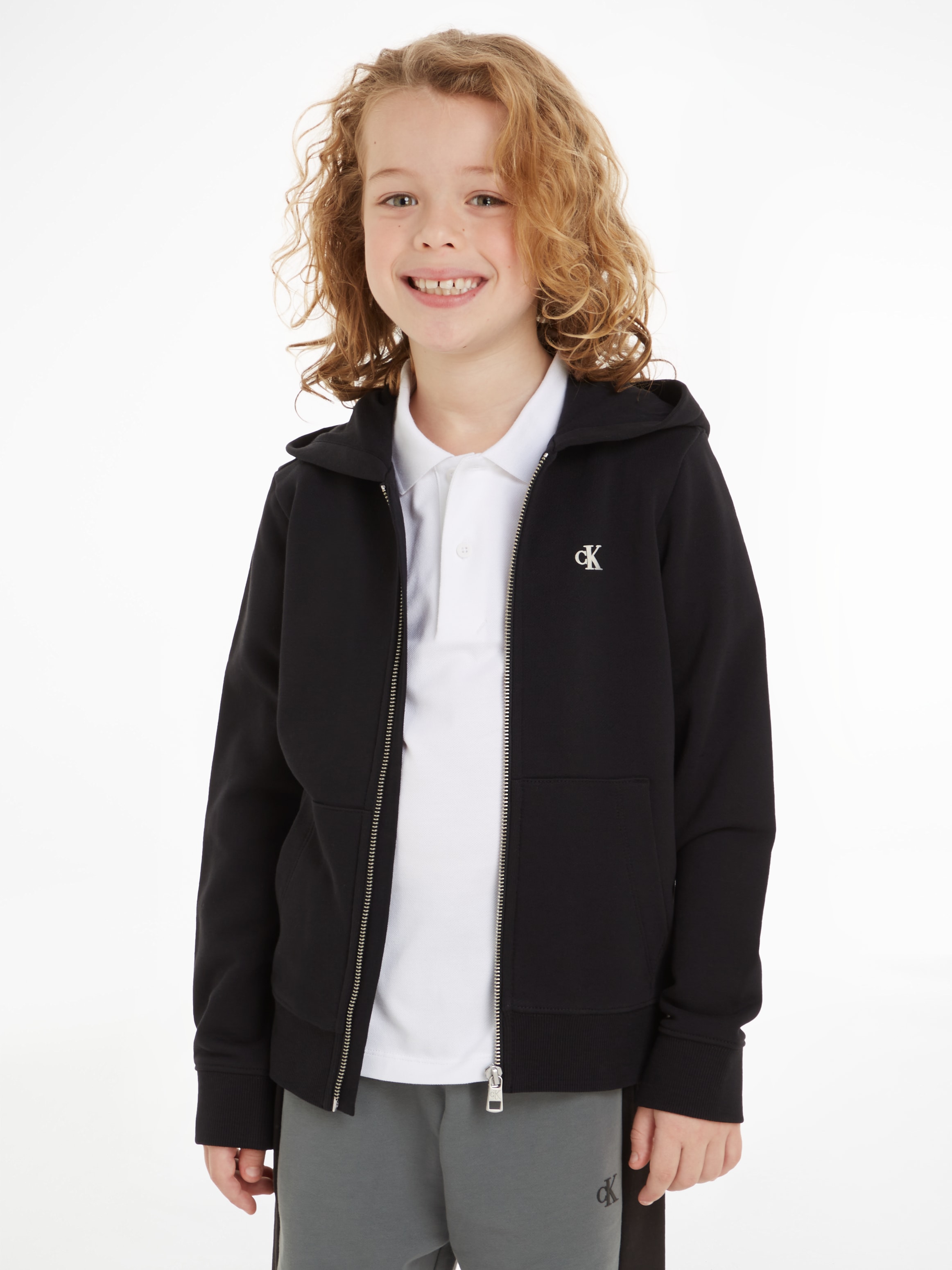 Calvin Klein Jeans Sweatjacke »MINI HERO FLOCK ZIP-THROUGH«, für Kinder bis 16 Jahre und Markenlabel