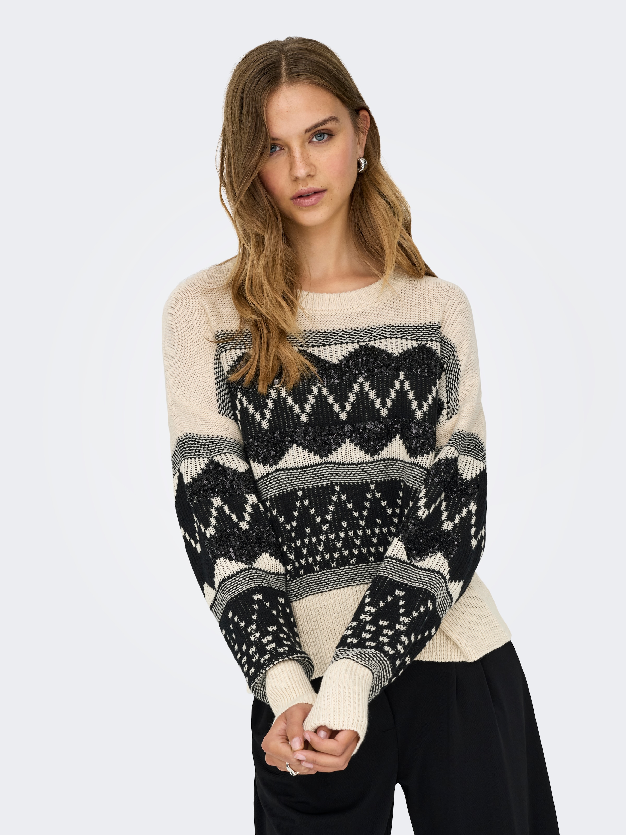 ONLY Strickpullover »ONLMELINE LS SEQUIN O-NECK KNT«