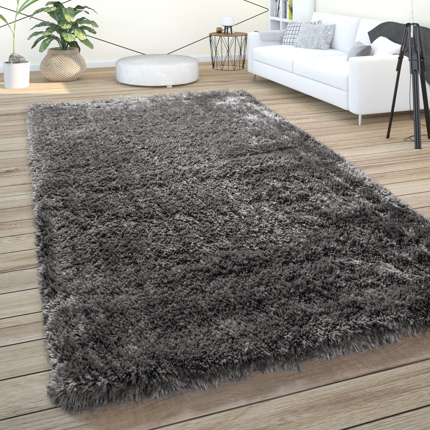 Paco Home Hochflor-Teppich »Akumal 930«, rechteckig, 60 mm Höhe, Shaggy, besonders weich durch Softgarn, Uni-Farben