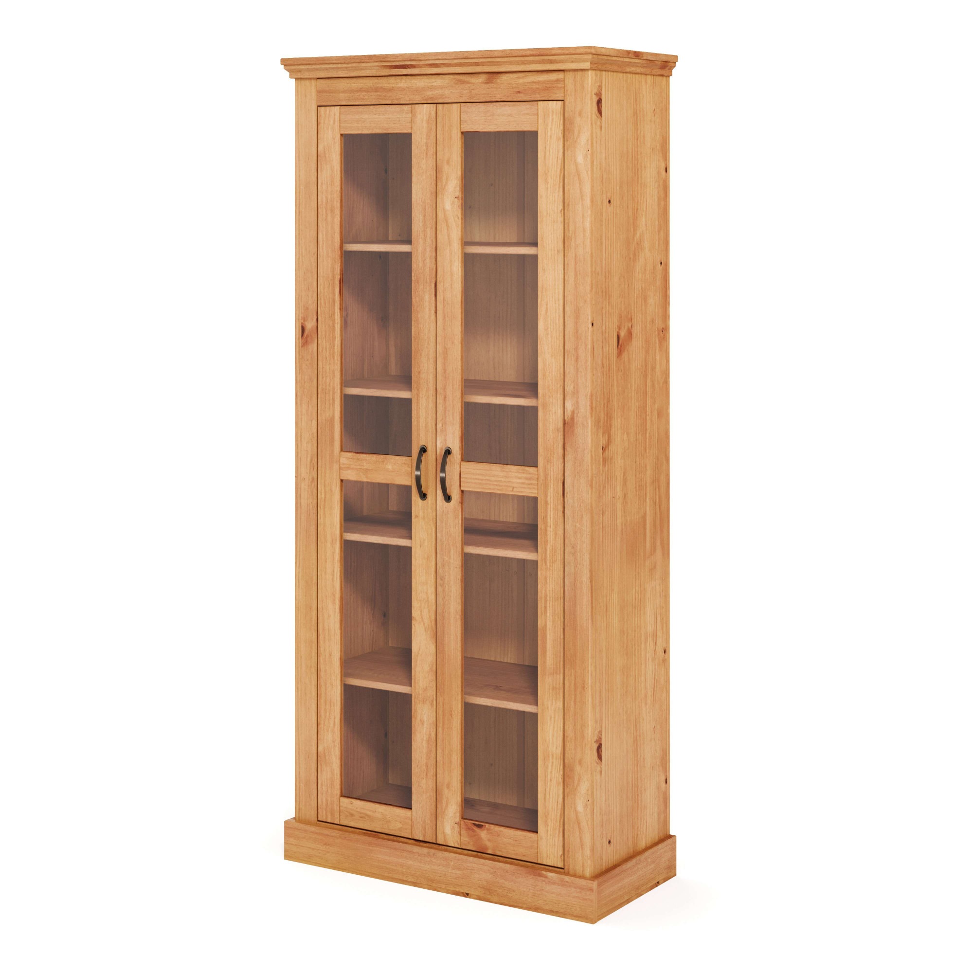 Image of GOODproduct Vitrine "Selma Standvitrine, 2 Türen mit Glaseinsatz und 4 Einlegeböden" massives Kiefernholz, Griffe aus Metall, 3 verstellbare Einlegeböden
