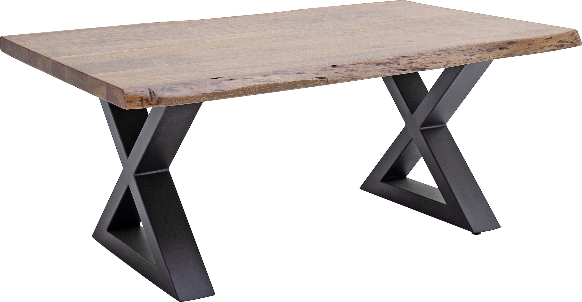 MCA furniture Baumkantentisch, Couchtisch Massivholz mit Baumkante, Rissen und löchern