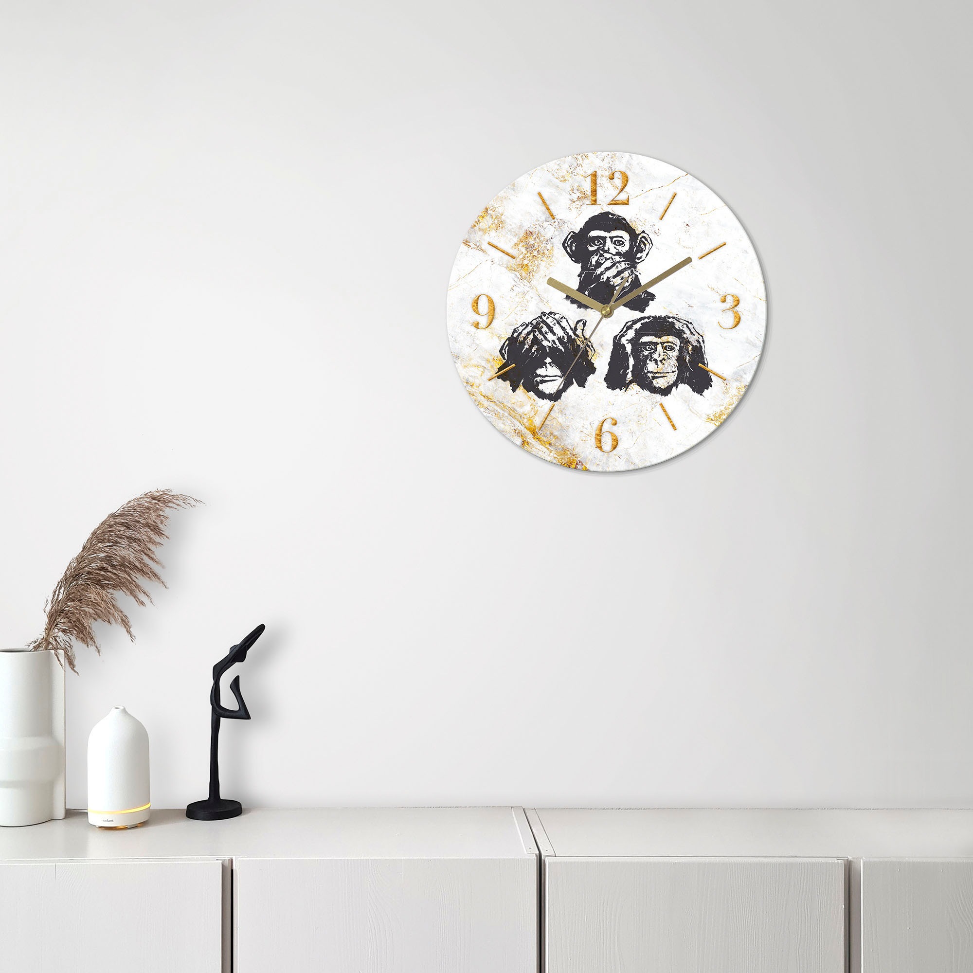 Image of GOODproduct Wanduhr "Affen - Glas Ø 30cm" wahlweise mit Quarz- oder Funkuhrwerk, lautlos ohne Tickgeräusche