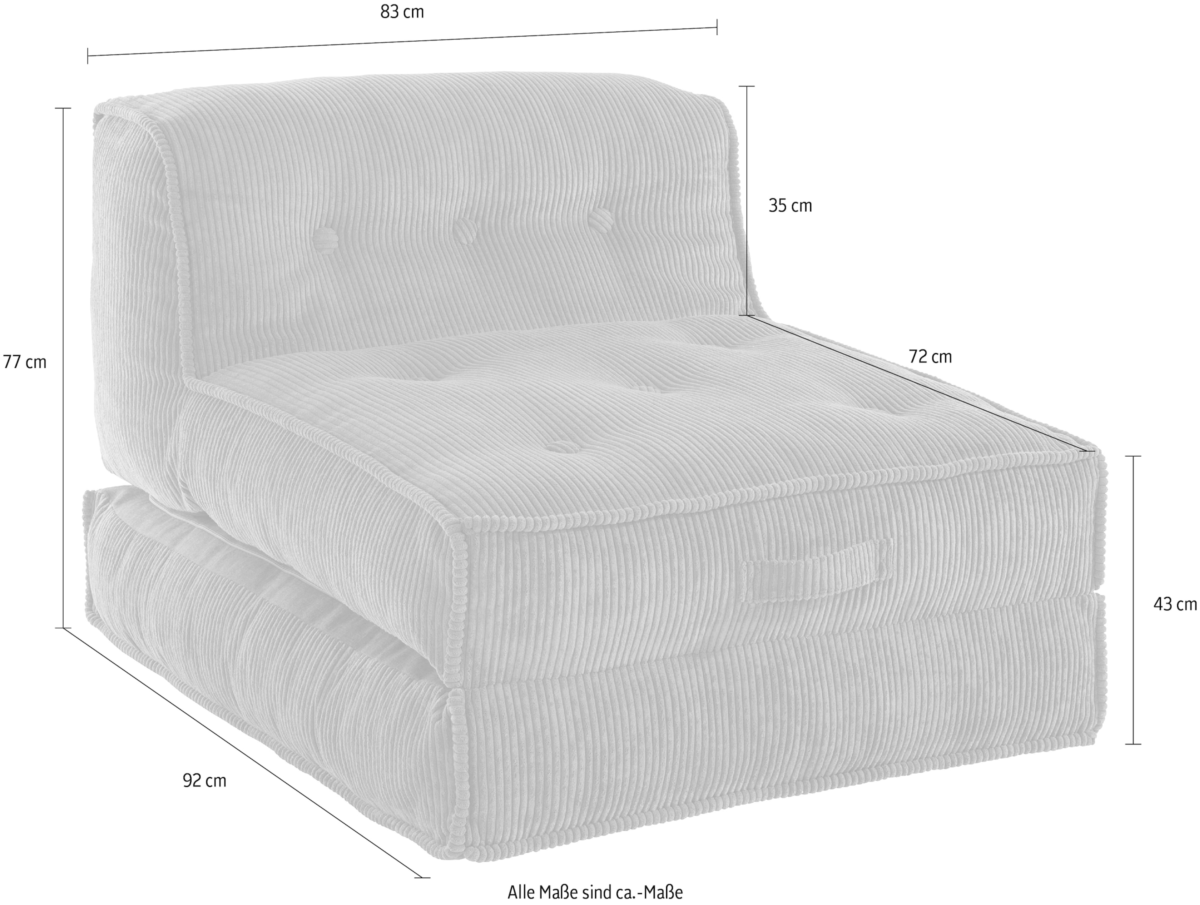 INOSIGN Sessel »Pia«, Loungesessel aus Cord, in 2 Grössen, Pouf-Funktion.