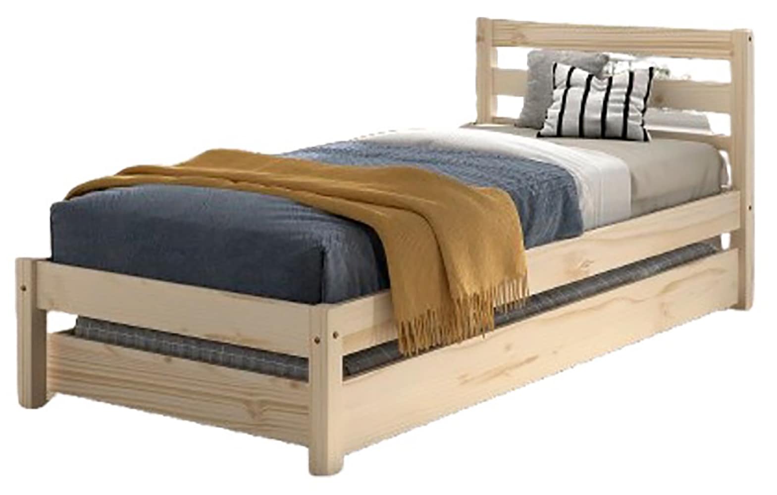 Image of Vipack Massivholzbett "Pino, universell einsetzbar, gradliniges Design, Made in Europe" B/H/Tca. 211x84,4x 97,5cm, Liegefläche 90/200 cm, mit 1 Bettschublade, inkl. Rolllattenrost, Kiefer massiv, in Natur oder Weiss lackiert