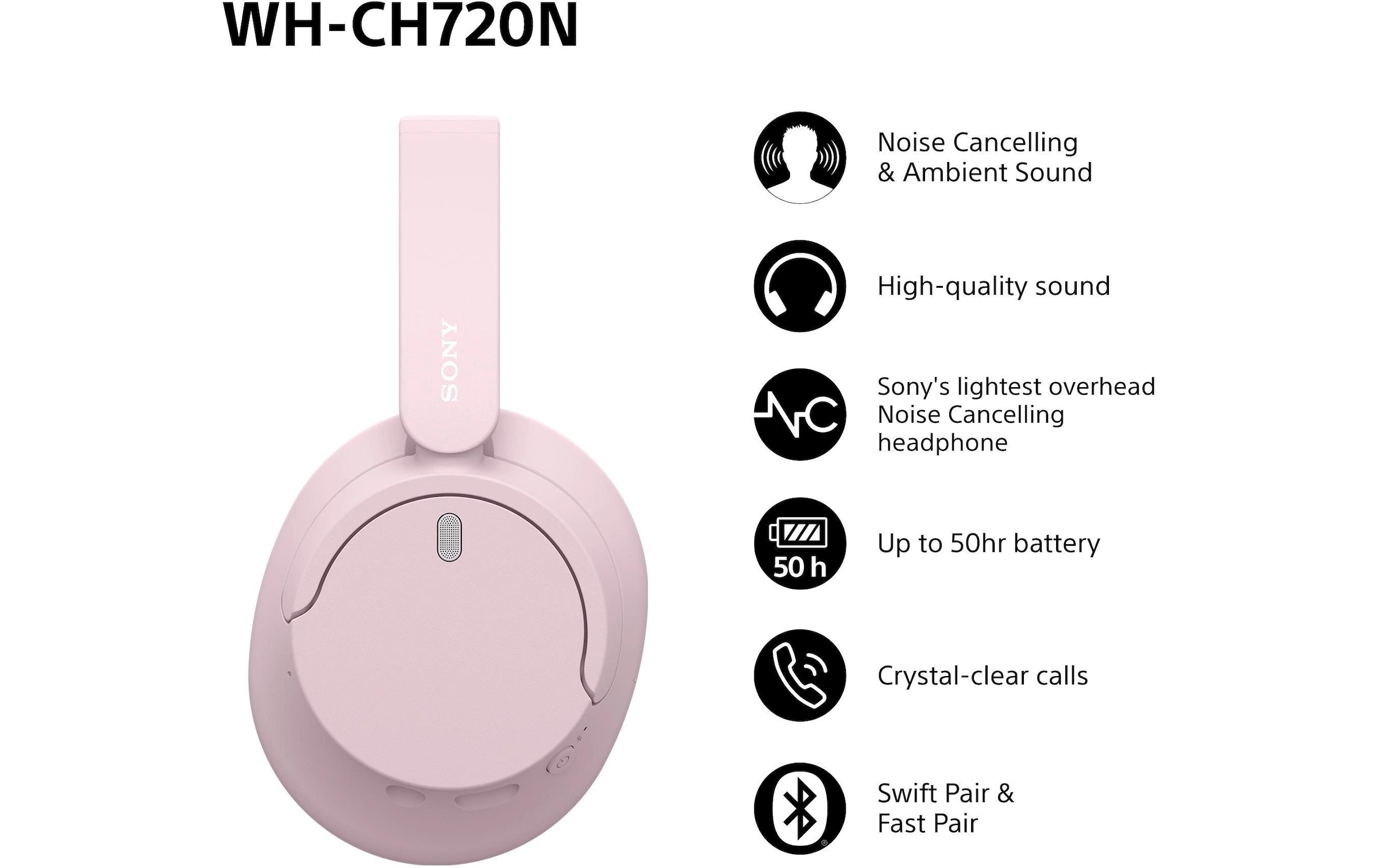 Sony Over-Ear-Kopfhörer »WH-CH720N«, Active Noise Cancelling (ANC), Anruf-Management, App, Lautstärkeregelung, Mikrofon, Sprachsteuerung