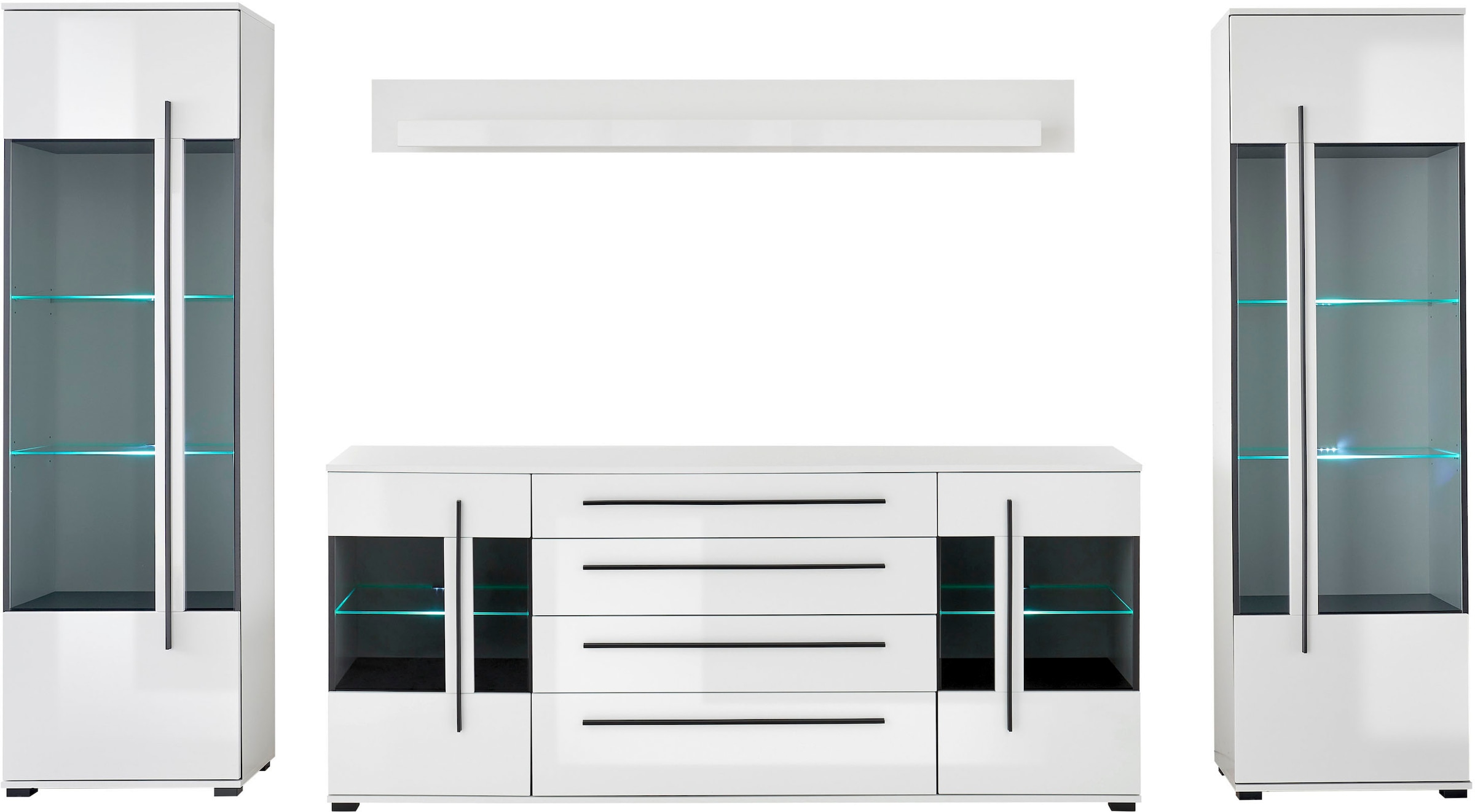 INOSIGN Wohnwand »Cantara, moderne Anbauwand, Wohnzimmer-Set, in Eiche Evoke oder Weiss«, (Set), enthält zwei Vitrinen, ein Sideboard und ein Wandboard