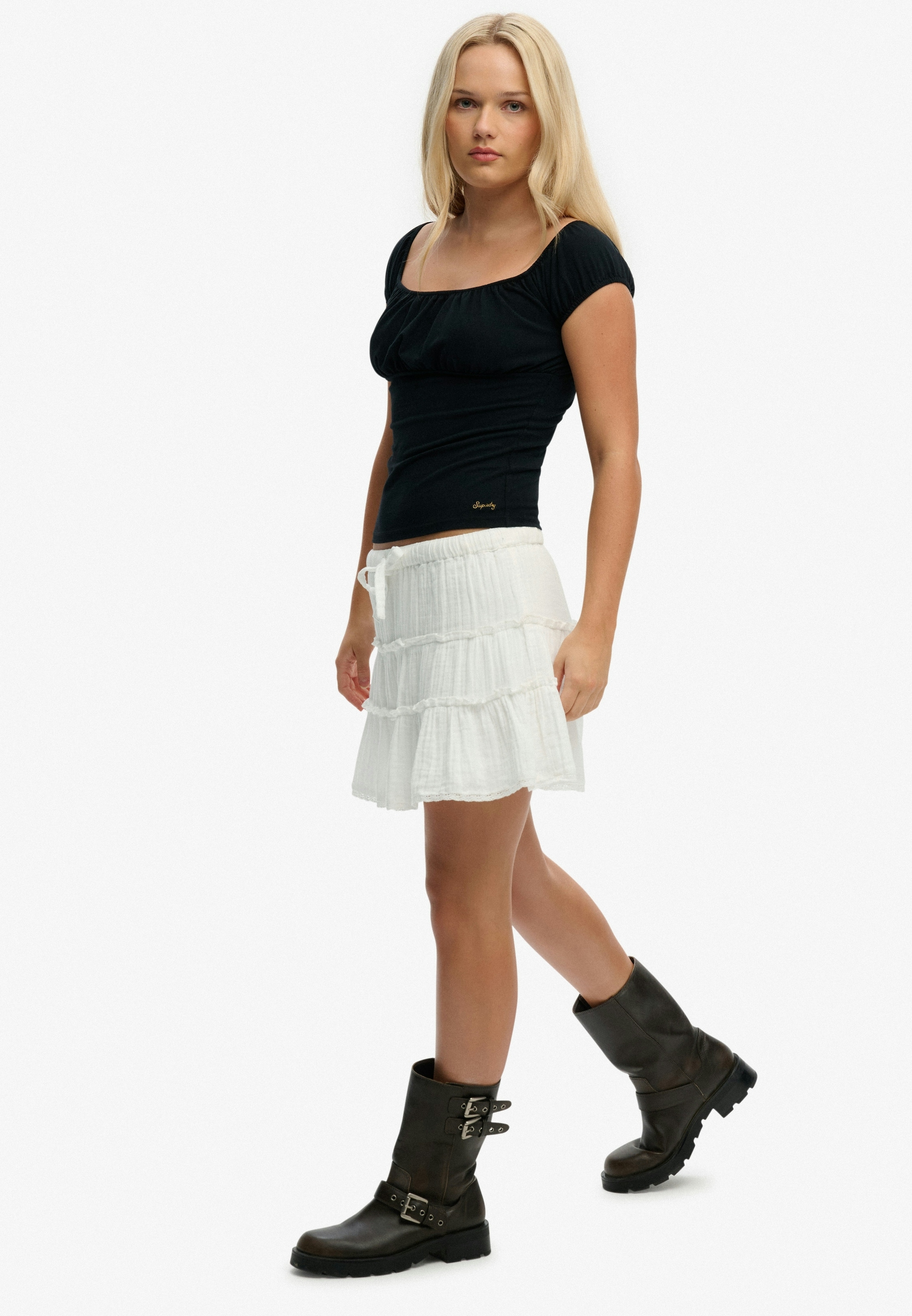 Superdry Sommerrock »CHEESECLOTH TIERED MINI SKIRT« aus Baumwolle, Regular Fit, mit Gummizug, unifarbene Optik