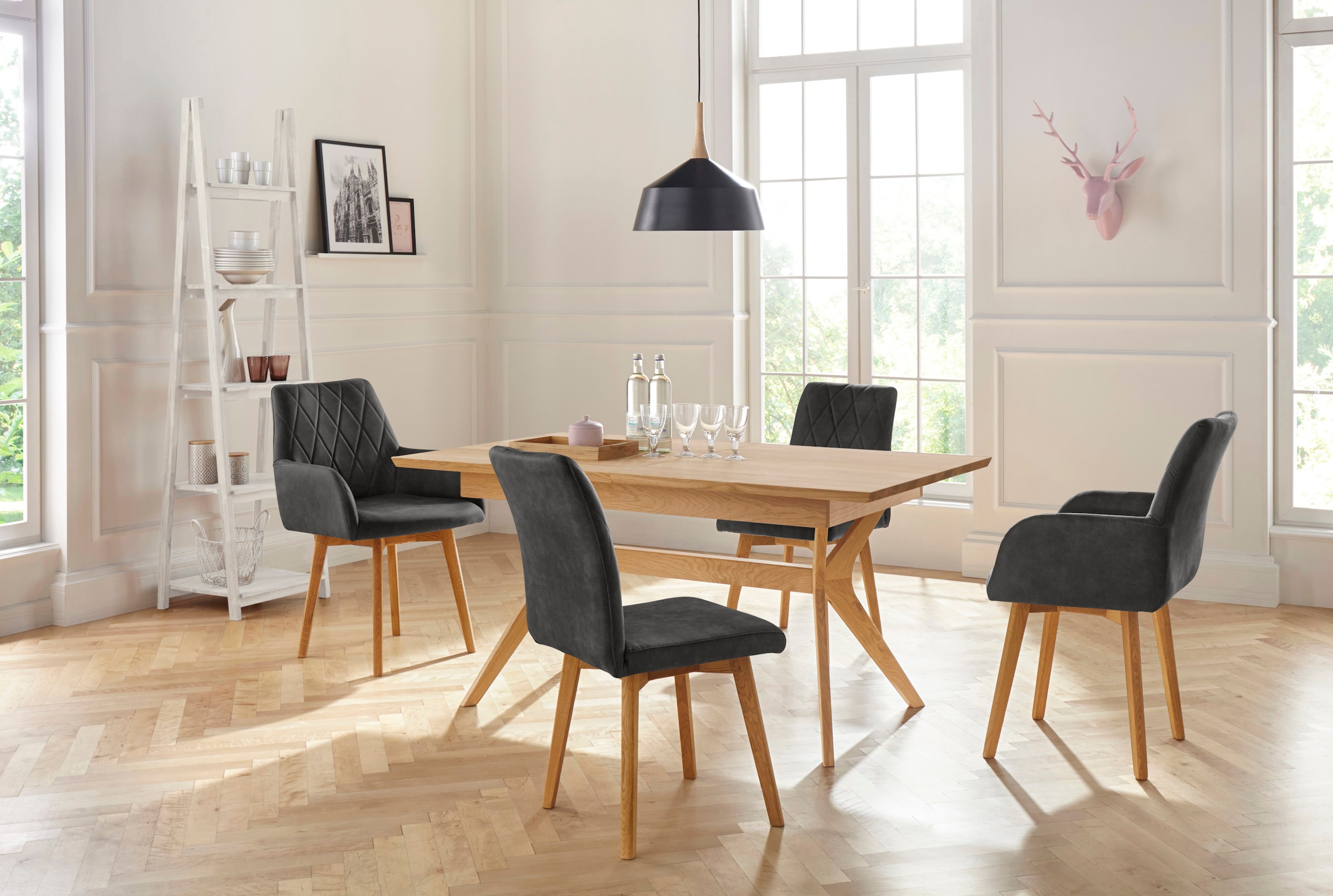 Home affaire Esszimmerstuhl »Brest« (Set) 2 Stk.Armlehnstuhl in Leder oder Microfaser, Gestell Eiche Massiv geölt