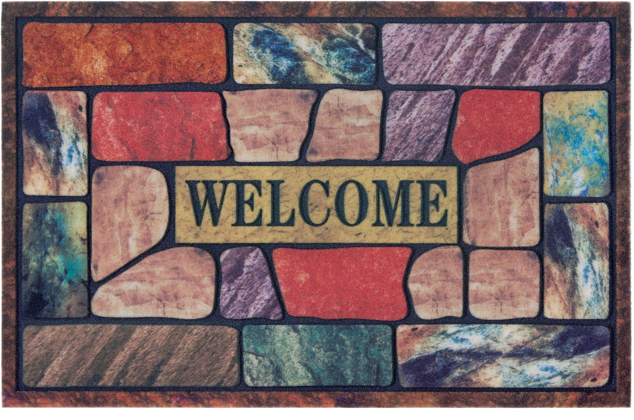 Image of Home affaire Fussmatte »Welcome Bunt«, rechteckig, 6 mm Höhe, In und Outdoor geeignet, mit Spruch, Schrift Design, Robust, Pflegeleicht, Rutschfest, Schmutzfang bei Ackermann Versand Schweiz