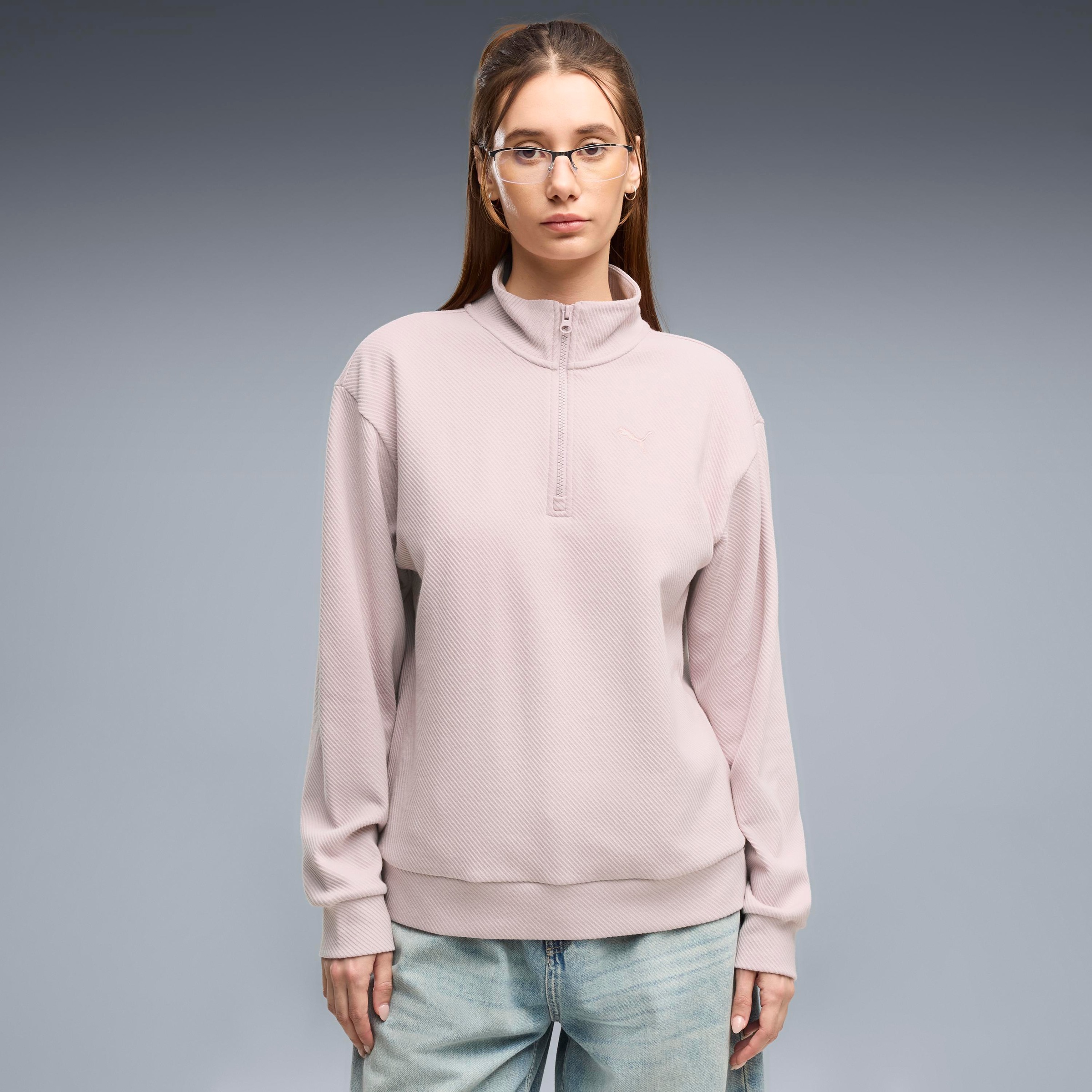 Image of PUMA Langarmshirt "ESS ELEVATED STANDARD HALF-ZIP" mit sportlichem Stil, unifarbenes Design, ohne Kapuze, normale Länge