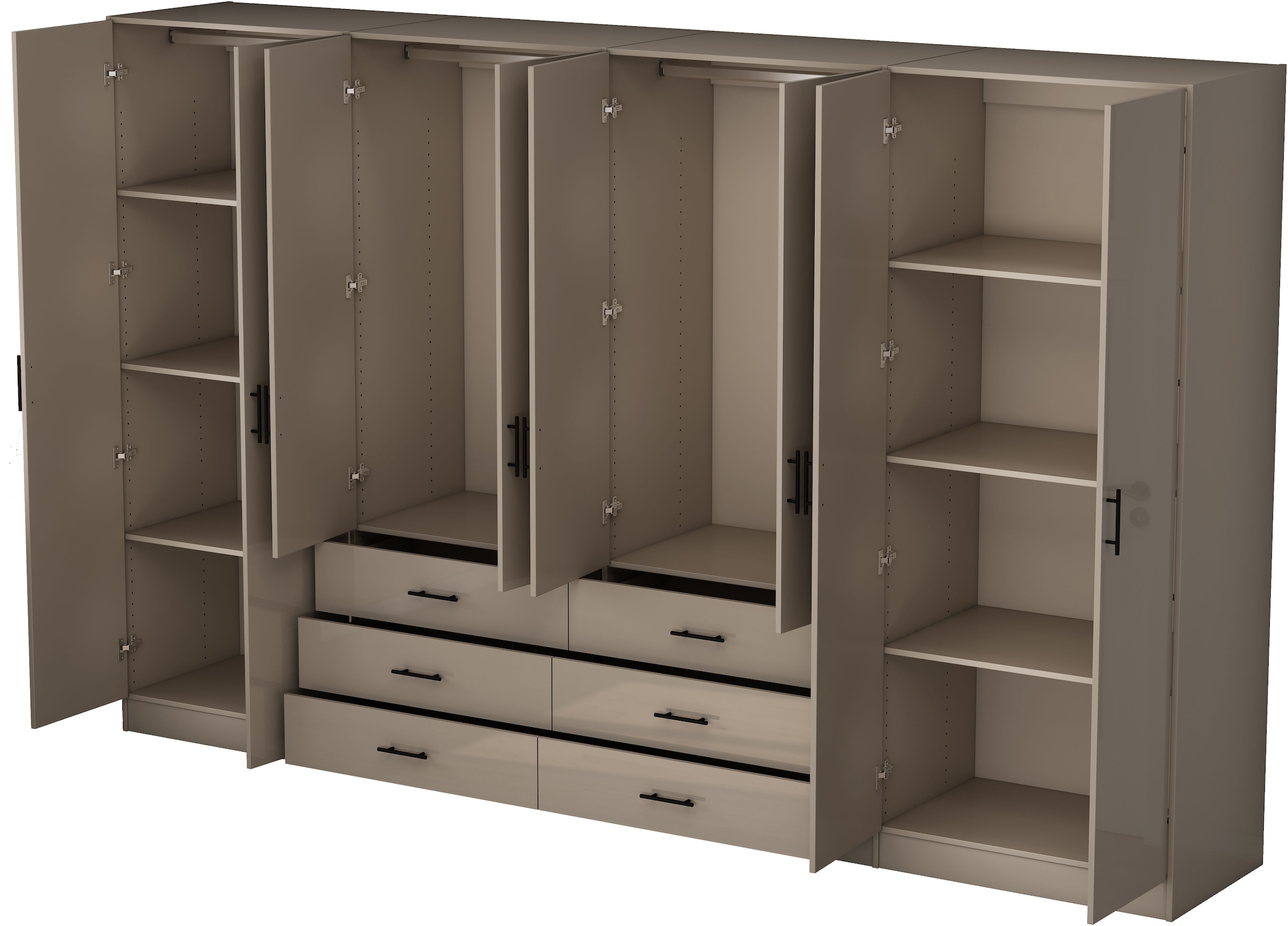 GOODproduct Kleiderschrank »Trento Schlafzimmerschrank Garderobe hochglanz« Schrank mit 8 Türen und 6 Schubladen, hochglänzende Fronten