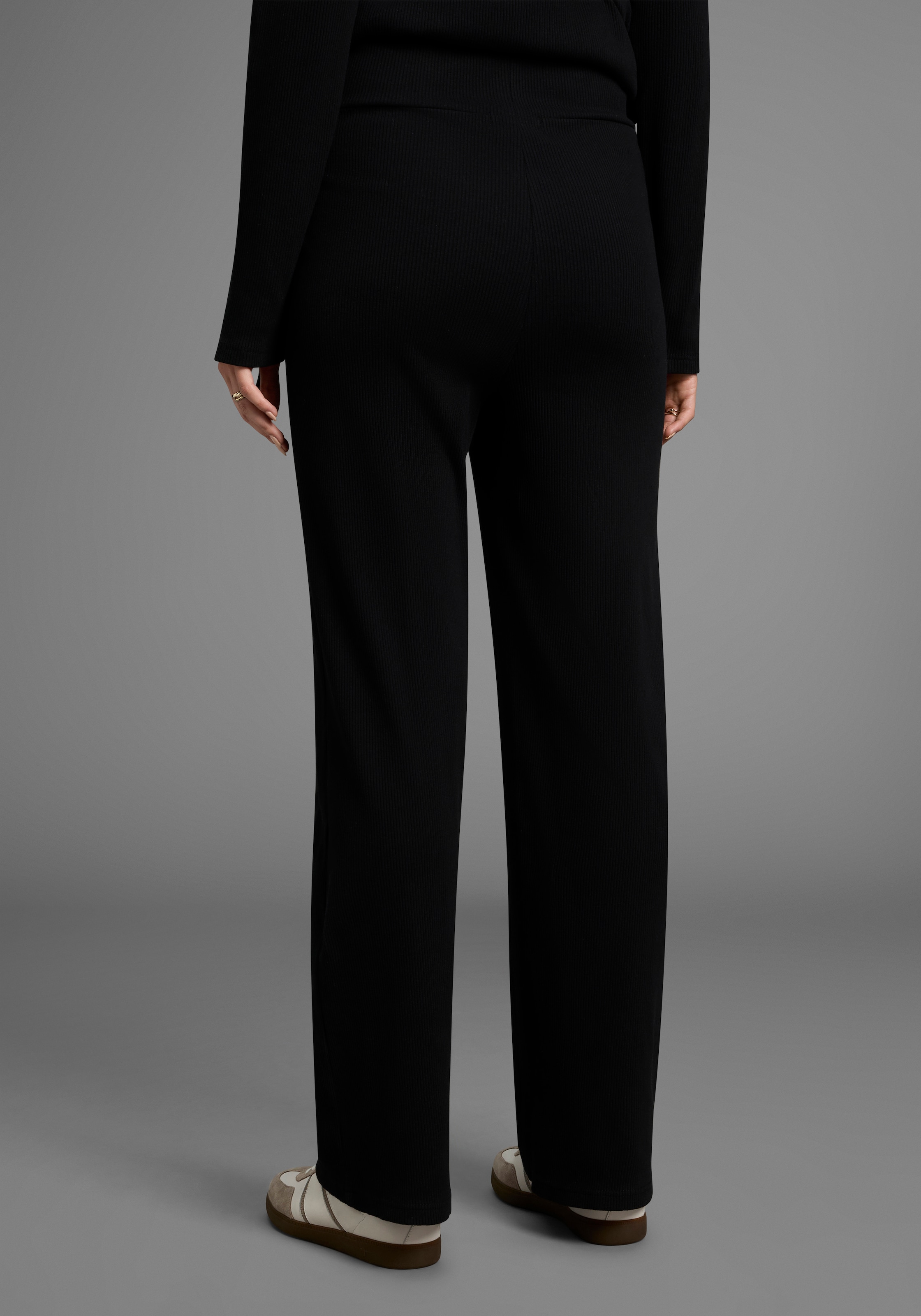 Neun Monate Umstandshose »Weite Jerseyhose für Schwangerschaft und Stillzeit«, Umstands-Hose aus Rippware mit weitem Bein