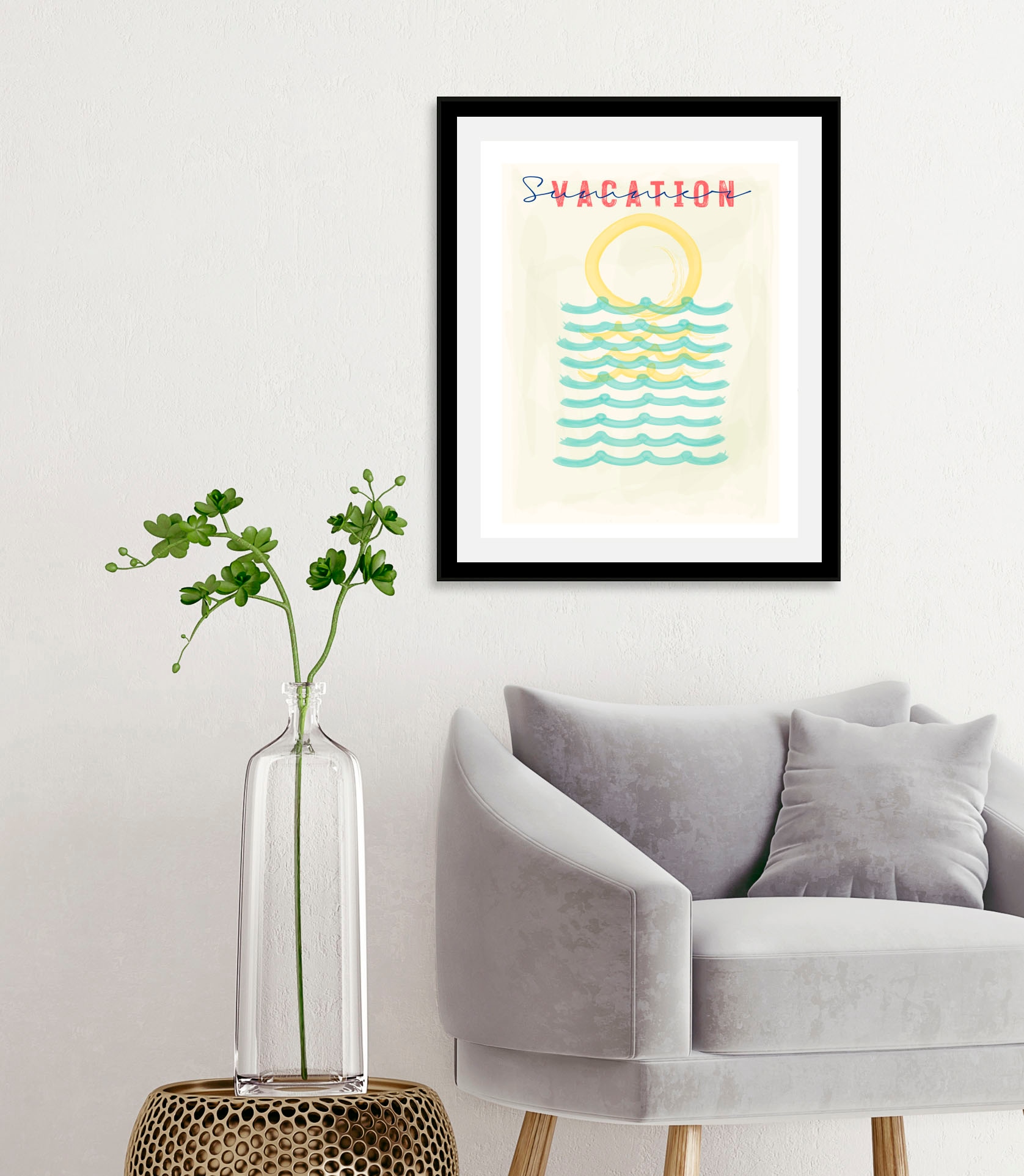 Image of queence Bild "Vacation" Meer Meer Bilder Motivationsbilder Schriftzug Schriftzüge Sprüche & Texte 1 Stk. tlg. gerahmt