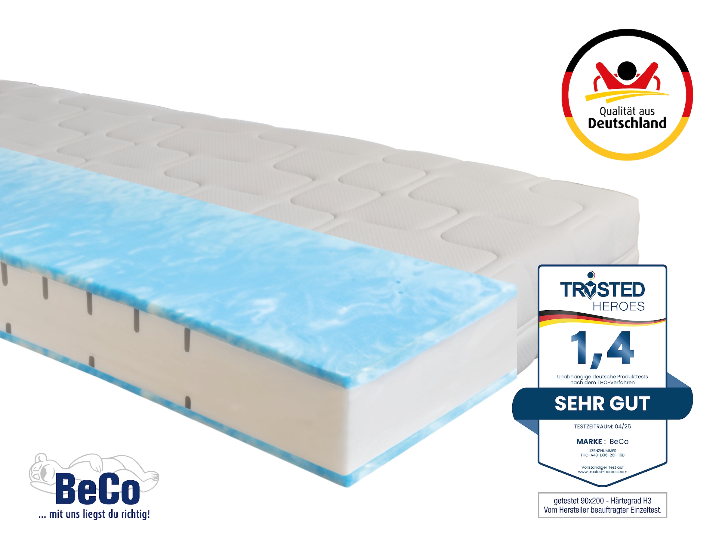Beco Gelschaummatratze »GUMO, 7 Zonen Matratze 90x200,140x200 und mehr, weiche & feste Seite« 20 cm hoch 1 Stk. tlg. druckentlastende Gelschaumauflage,atmungsaktiv, Partner-/Wendematratze
