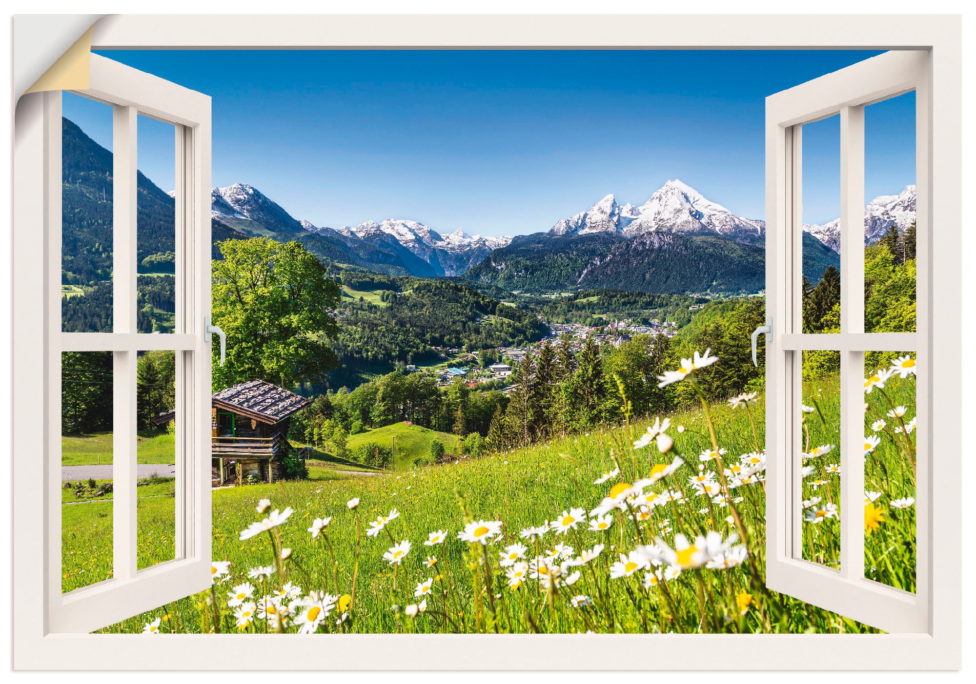 oder Bayerischen Leinwandbild, Alubild, Grössen Wandbild Artland Wandaufkleber »Fensterblick in Berge, kaufen (1 als Poster St.), Alpen«, versch.