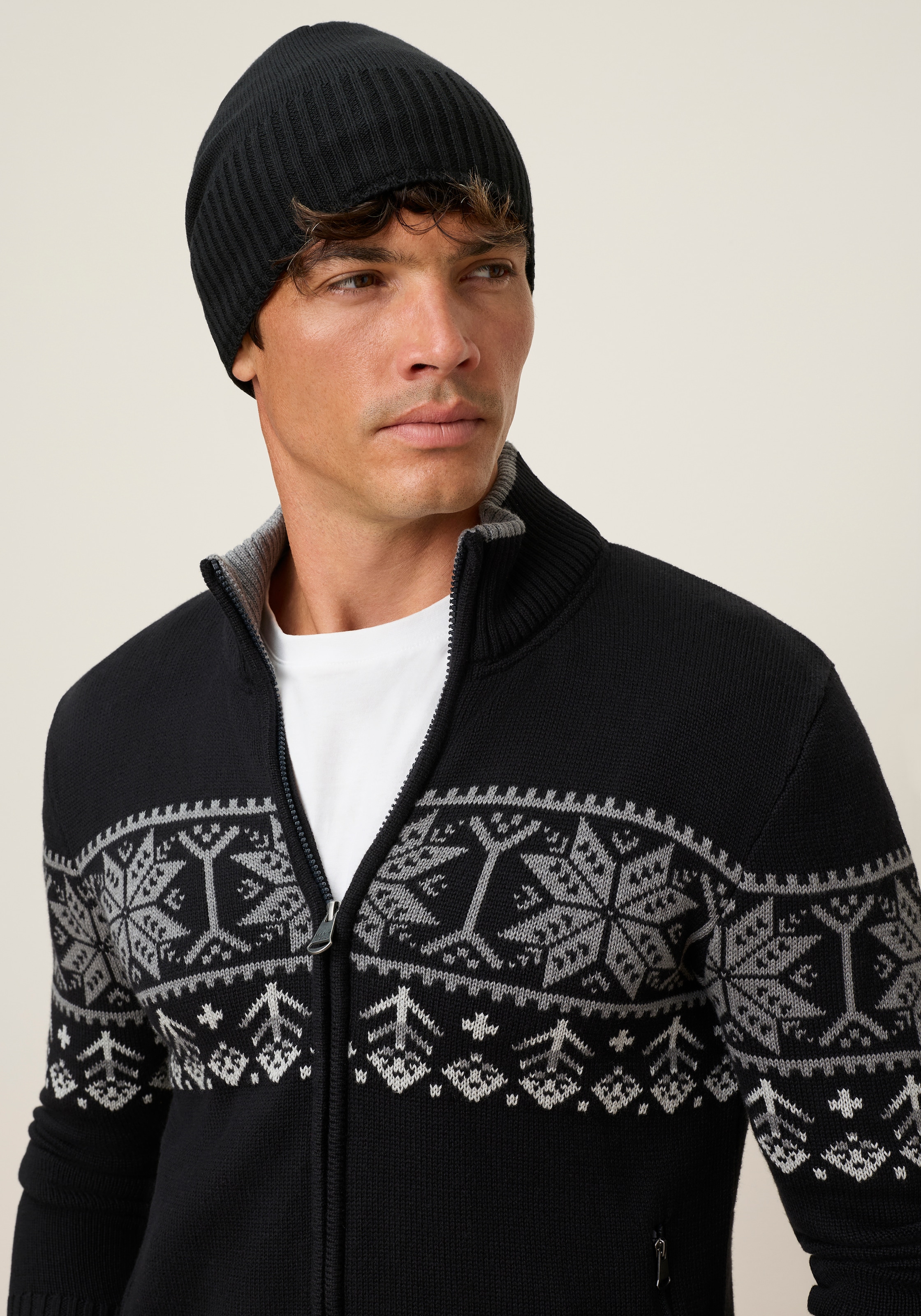Man's World Jacquardstrickjacke »Neue Kollektion! Highlight Norweger Muster« mit Reissverschluss, mit Rippbündchen an Ärmeln und Saum