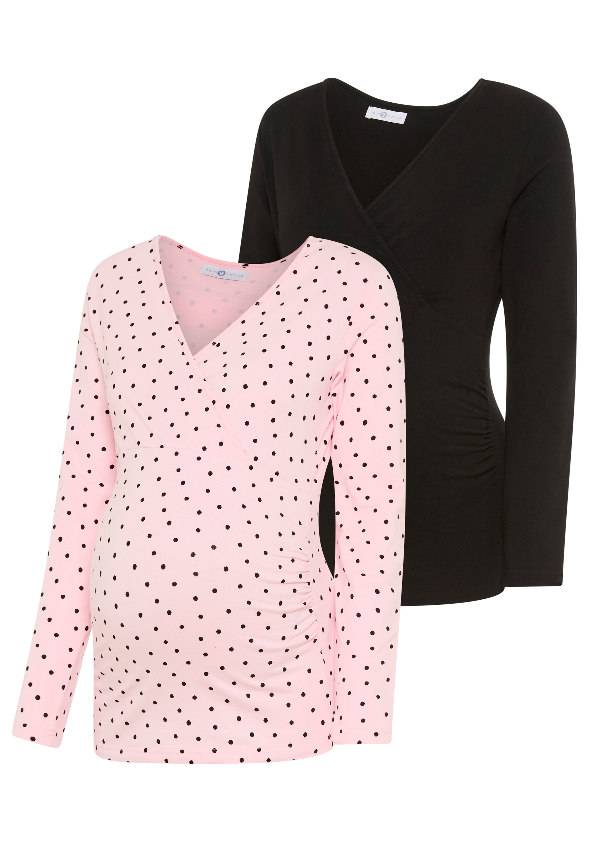 Image of Neun Monate Umstandsshirt "2er Pack Umstands-Langarmshirt, Wickelausschnitt mit Stilloption" Packung, 2, 2 tlg. schmale Basic-Passform, Langarm, mit Stillmöglichkeit