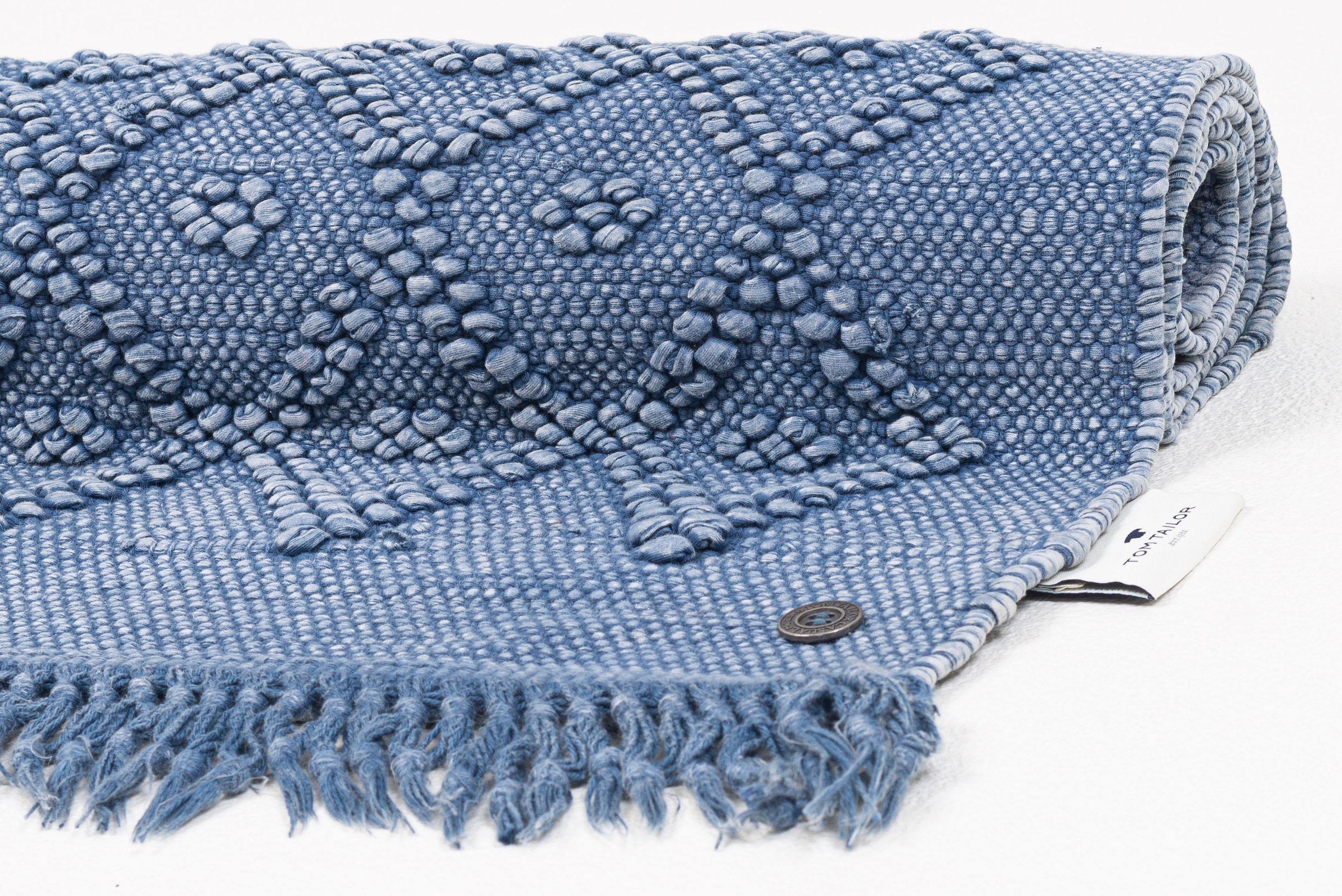 TOM TAILOR HOME Badematte »Vintage Wash«, fussbodenheizungsgeeignet, Badteppich, Uni Farben, Rauten Muster, mit Fransen, reine Baumwolle