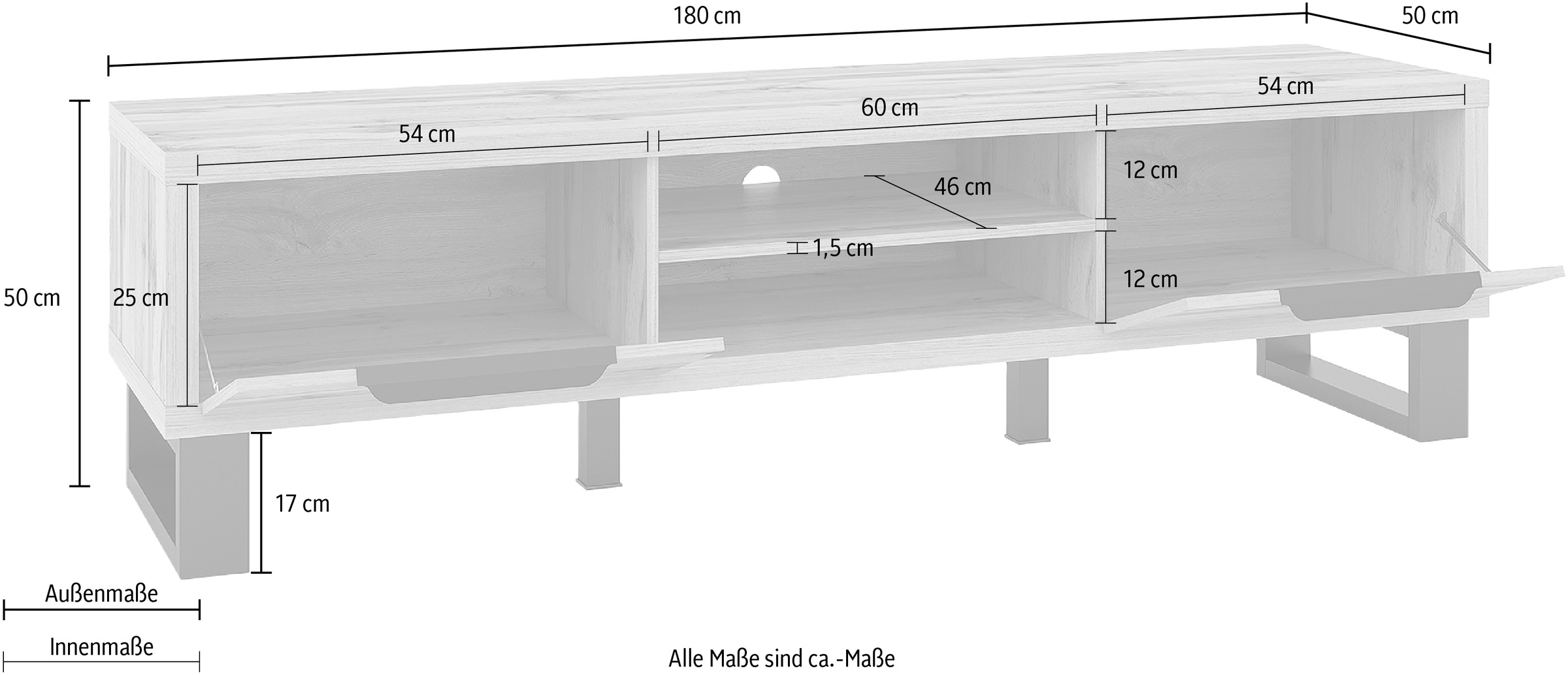 Helvetia Lowboard »Halle«, Breite ca.180 cm