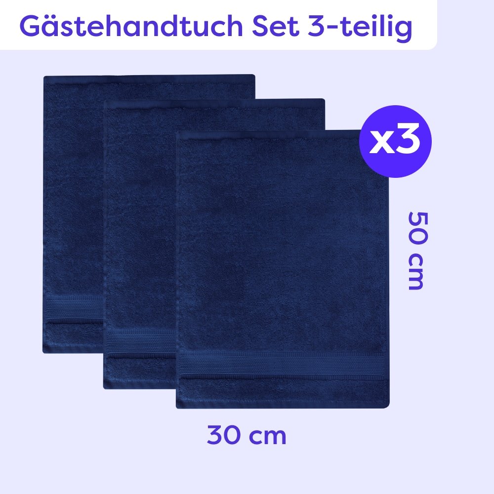Wolkenfeld Gaestehandtuecher »Premium Low-Twist Baumwolle 550 g/m² – 3 Gästehandtücher« 30×50 cm – weich, saugfähig und ideal für Gäste & Alltag