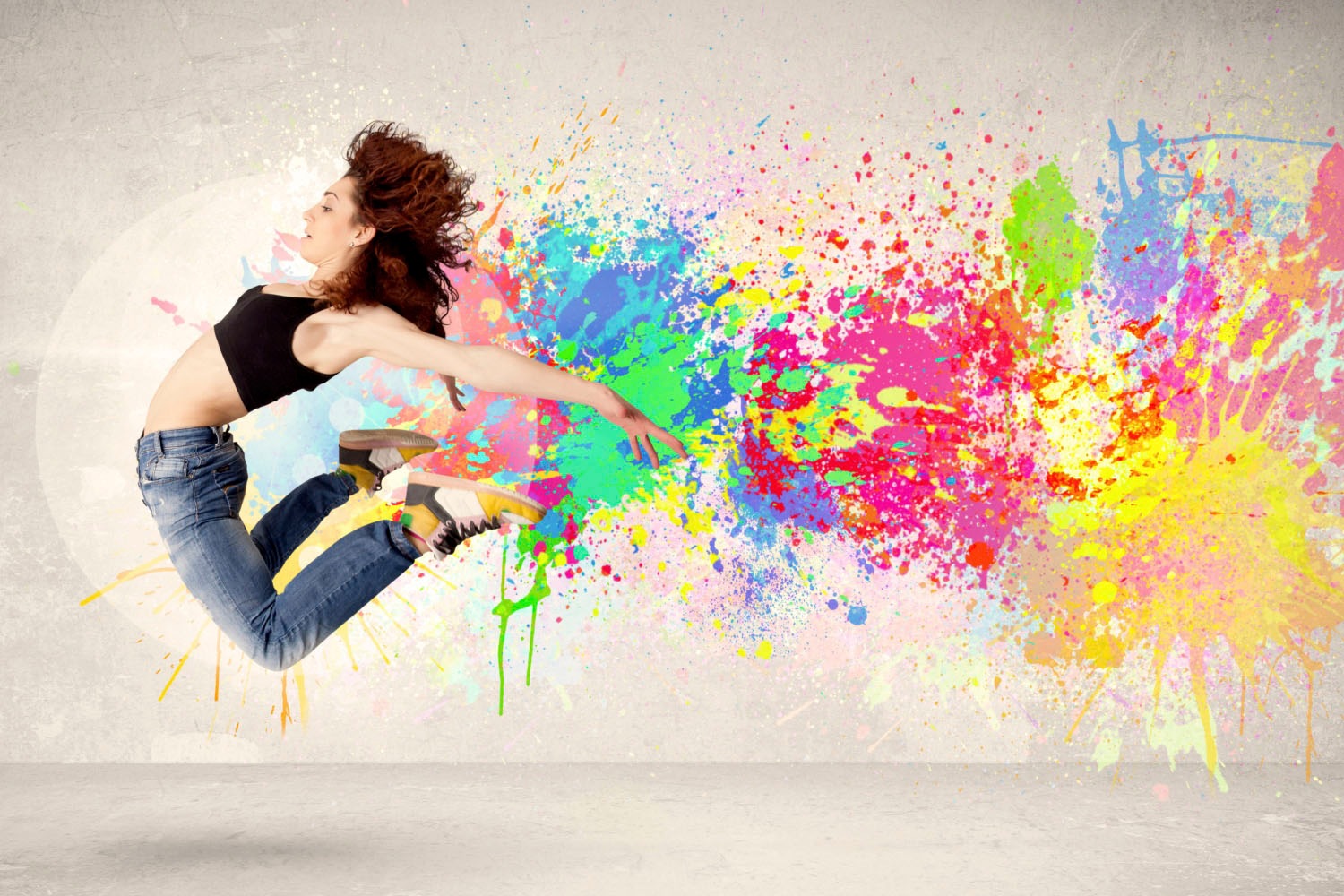 queence Acrylglasbild »springende Frau« Abstrakt | Frau | Graffiti | Kunst | Tanz Fine Art-Print in Galeriequalität
