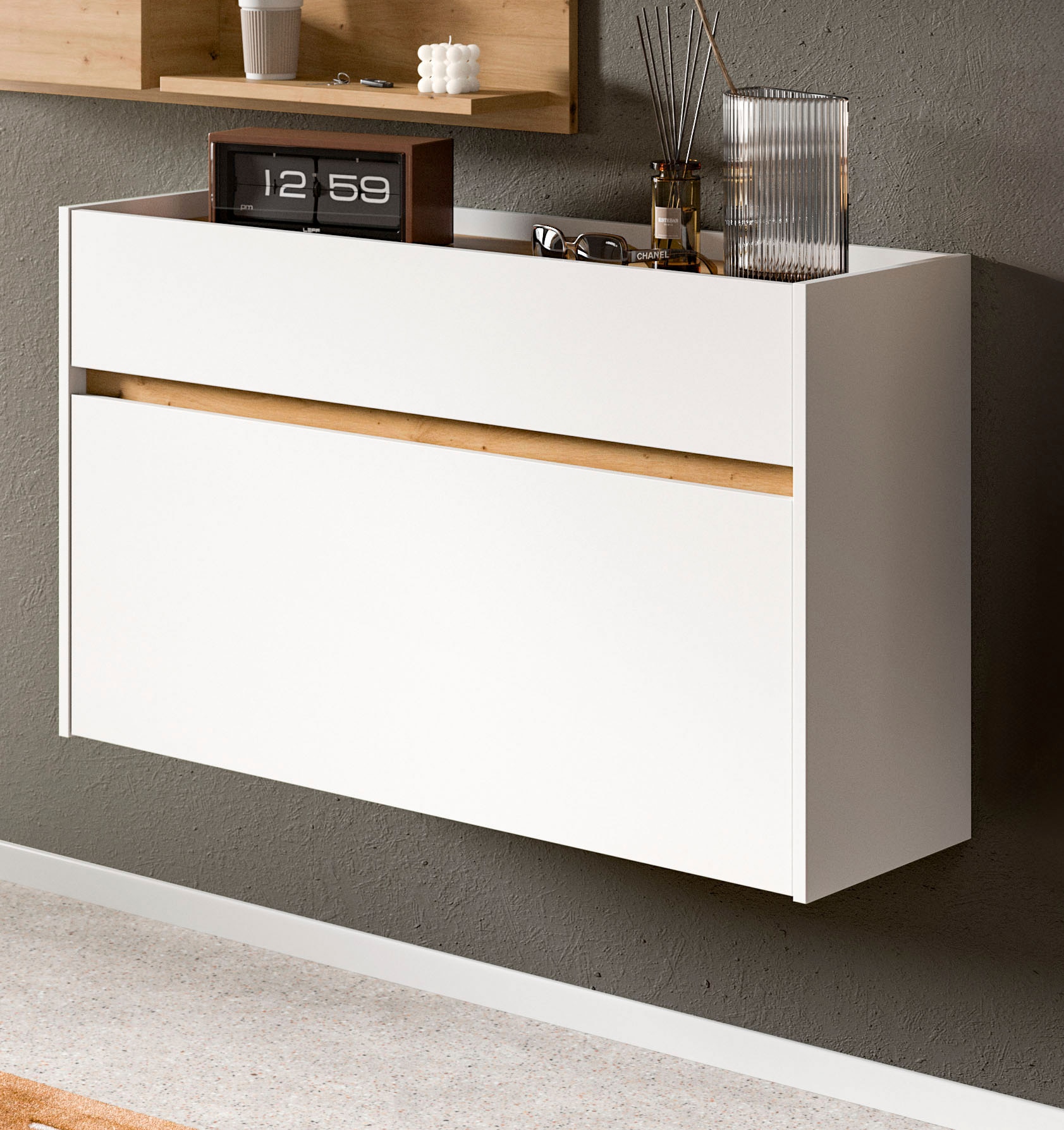 Home affaire Schuhschrank »EVRID, Breite 110cm, hängend, 1 Schubkasten, 1 Schuhwalze« individuell mit anderen Artikel der Serie EVRID erweiterbar, 1 Stk. tlg. Schuhkommode, Kommode, Sideboard, Garderobenschrank, Flurkommode