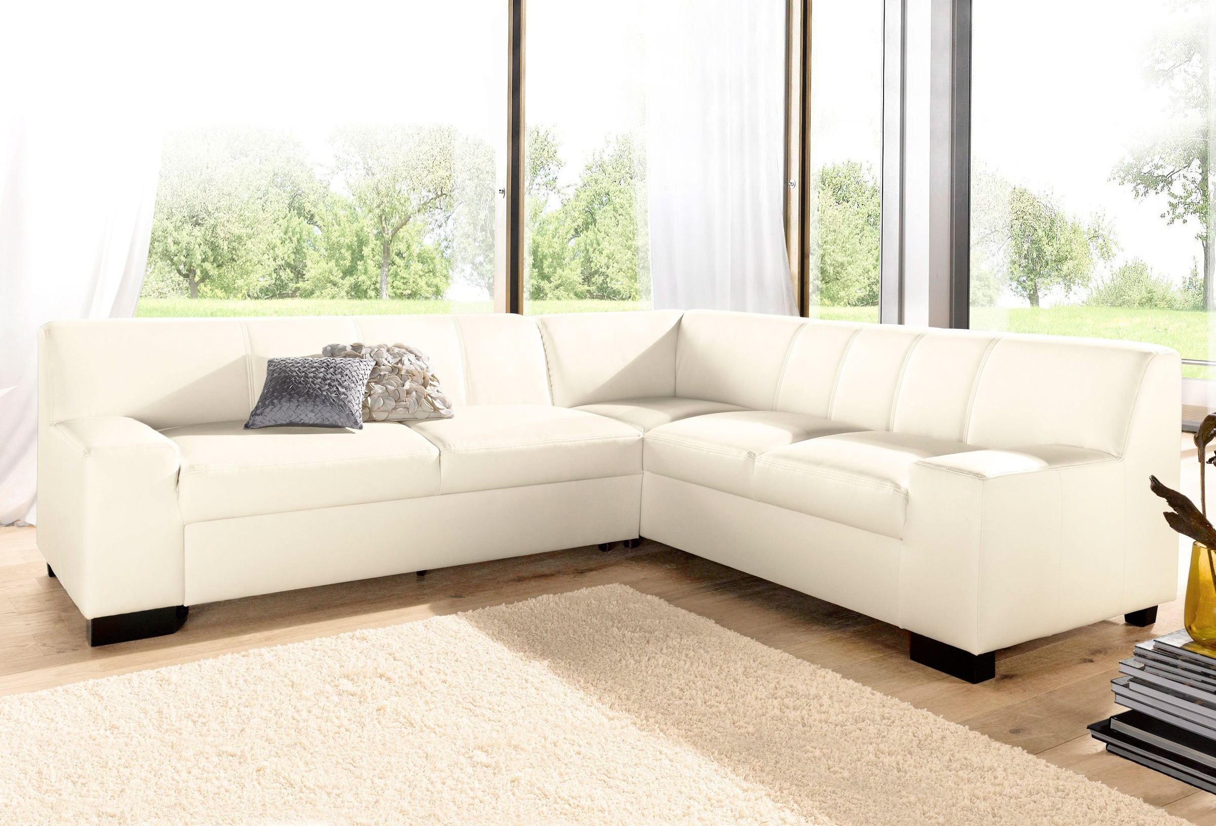 DOMO collection Ecksofa "Norma Top, elegant & modern, flache Armlehnen, Breite 247cm, L-Form" wahlweise mit Bettfunktion