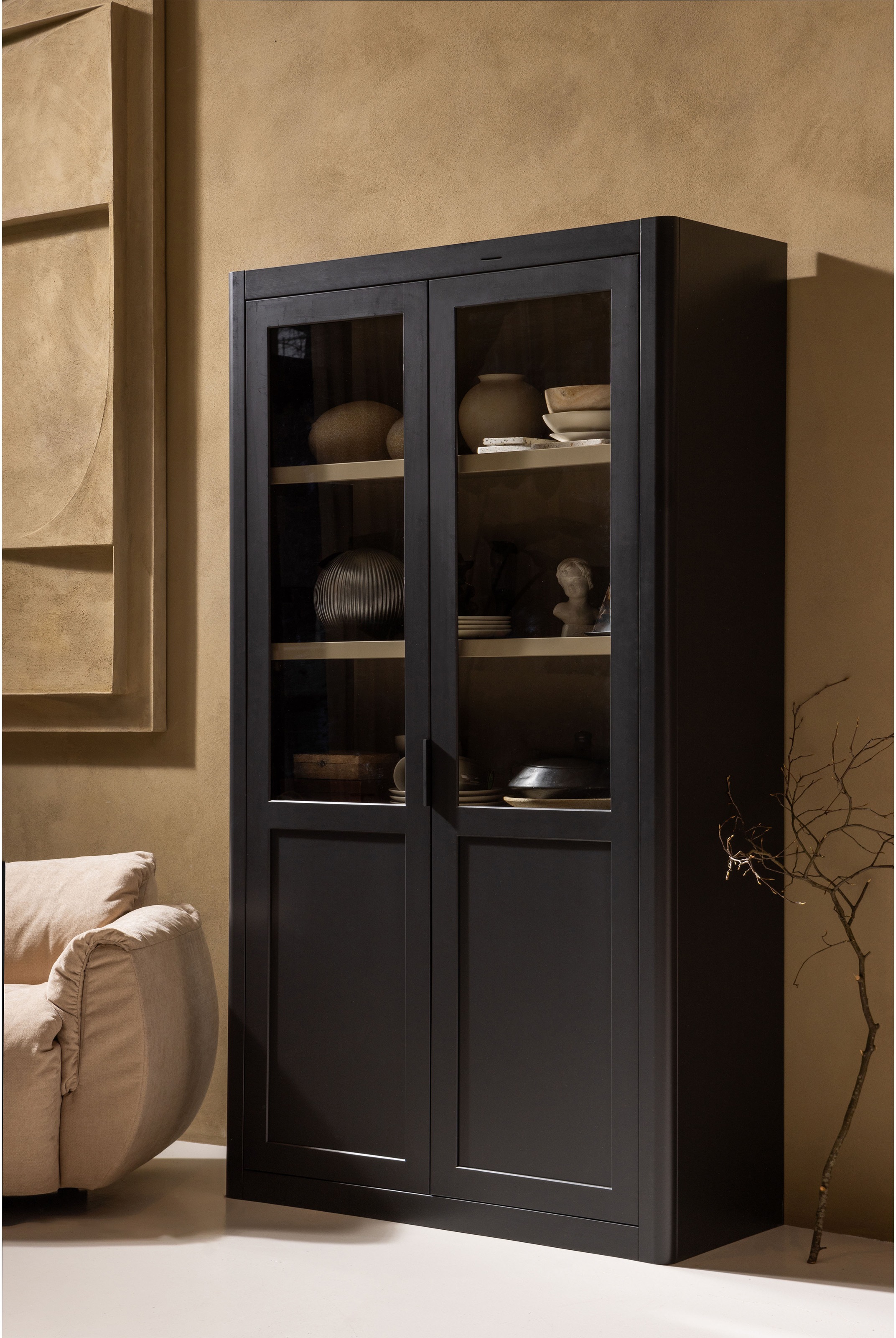 WOOOD Vitrine »Gunnar FSC®-Kiefernholz mit Glasstüren H 217 x B 120 x T 48 cm« Tragkraft 150 kg gesamt, Pfleigleicht, wasserbasierter Schutzlack