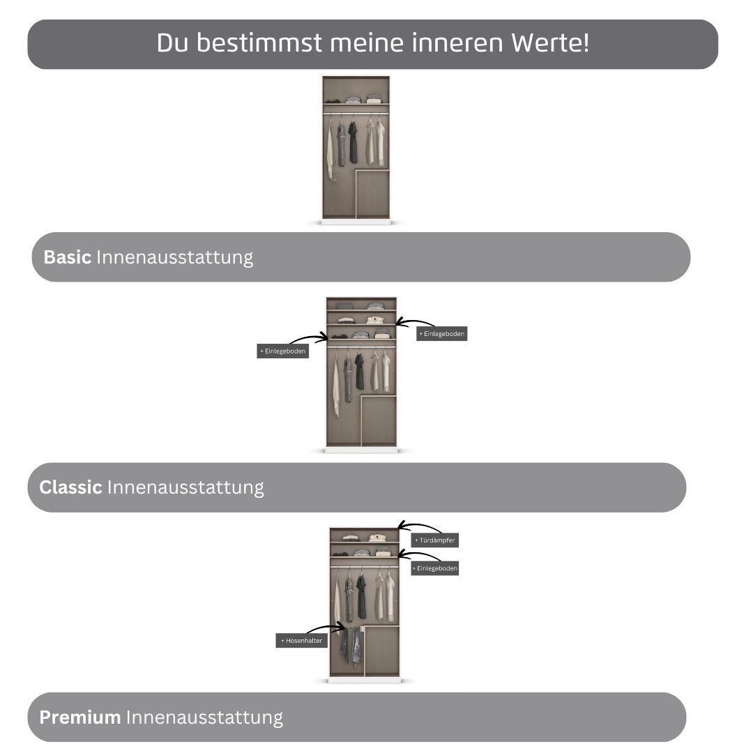 GOODproduct Kleiderschrank »Mehrzweckschrank Aktenschrank Möbel Mietswohnung Schlafzimmer AVOLA« 3 verschiedene Ausstattungen BASIC/CLASSIC/PREMIUM (inkl. SOFT-CLOSE),  mit hochwertigen Stangengriffen aus Metall in Schwarz MADE IN GERMANY