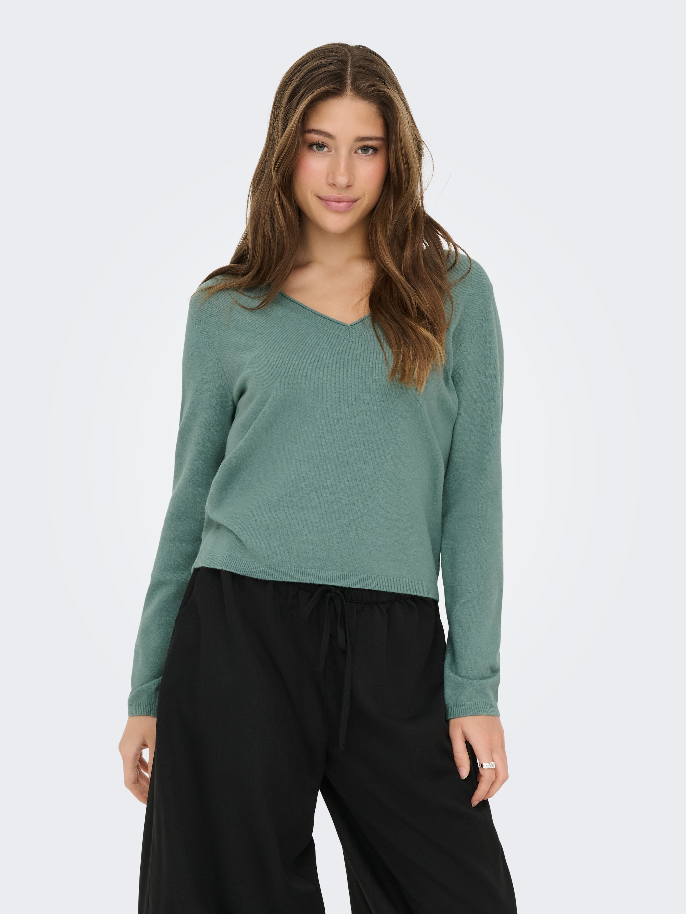 Image of ONLY V-Ausschnitt-Pullover "ONLLOYAL LIFE LS V-NECK PULLO KNT NOOS" Materialmix