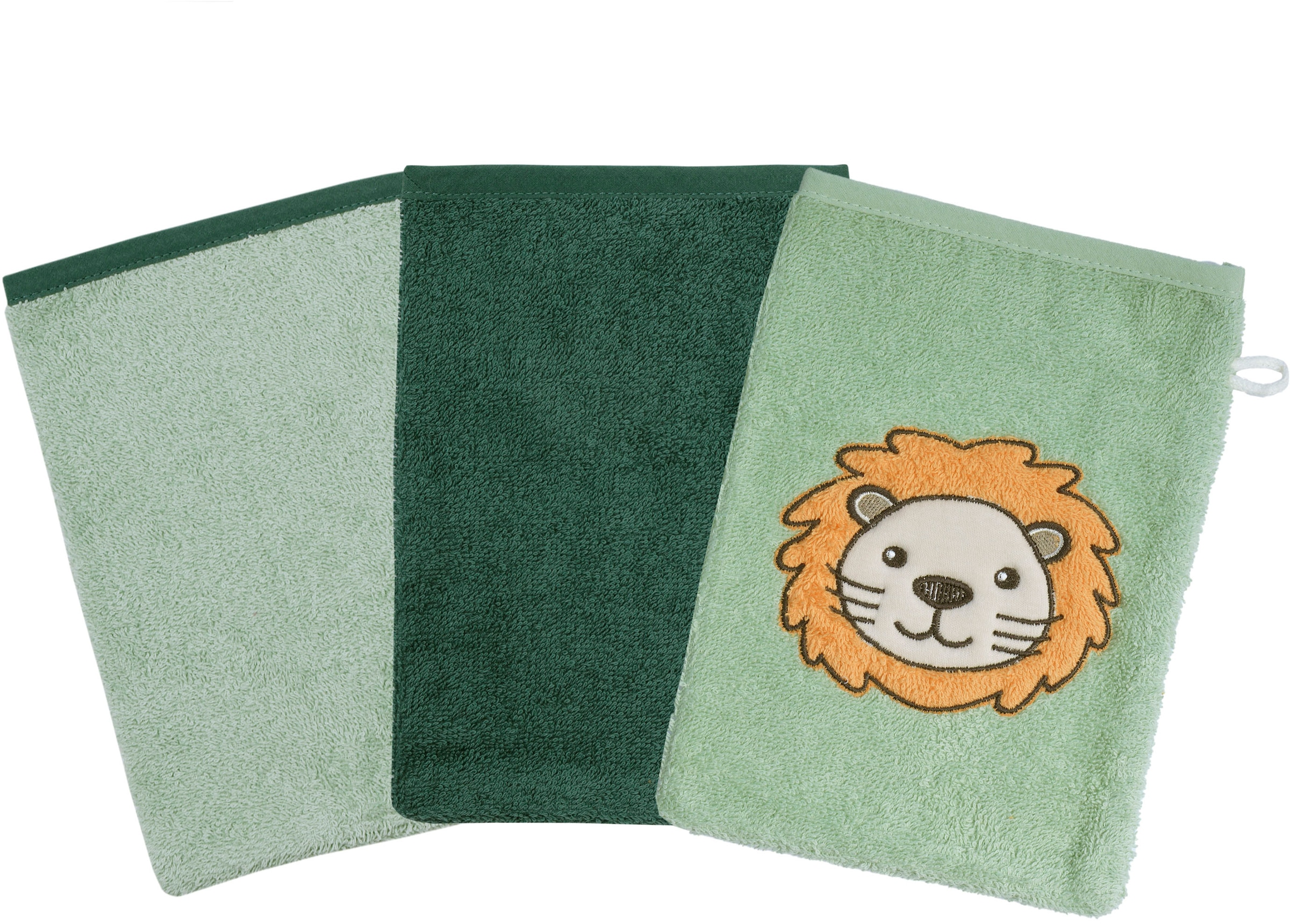 Image of Wörner Waschhandschuh "Löwe" 3er-Set, mit Stickerei