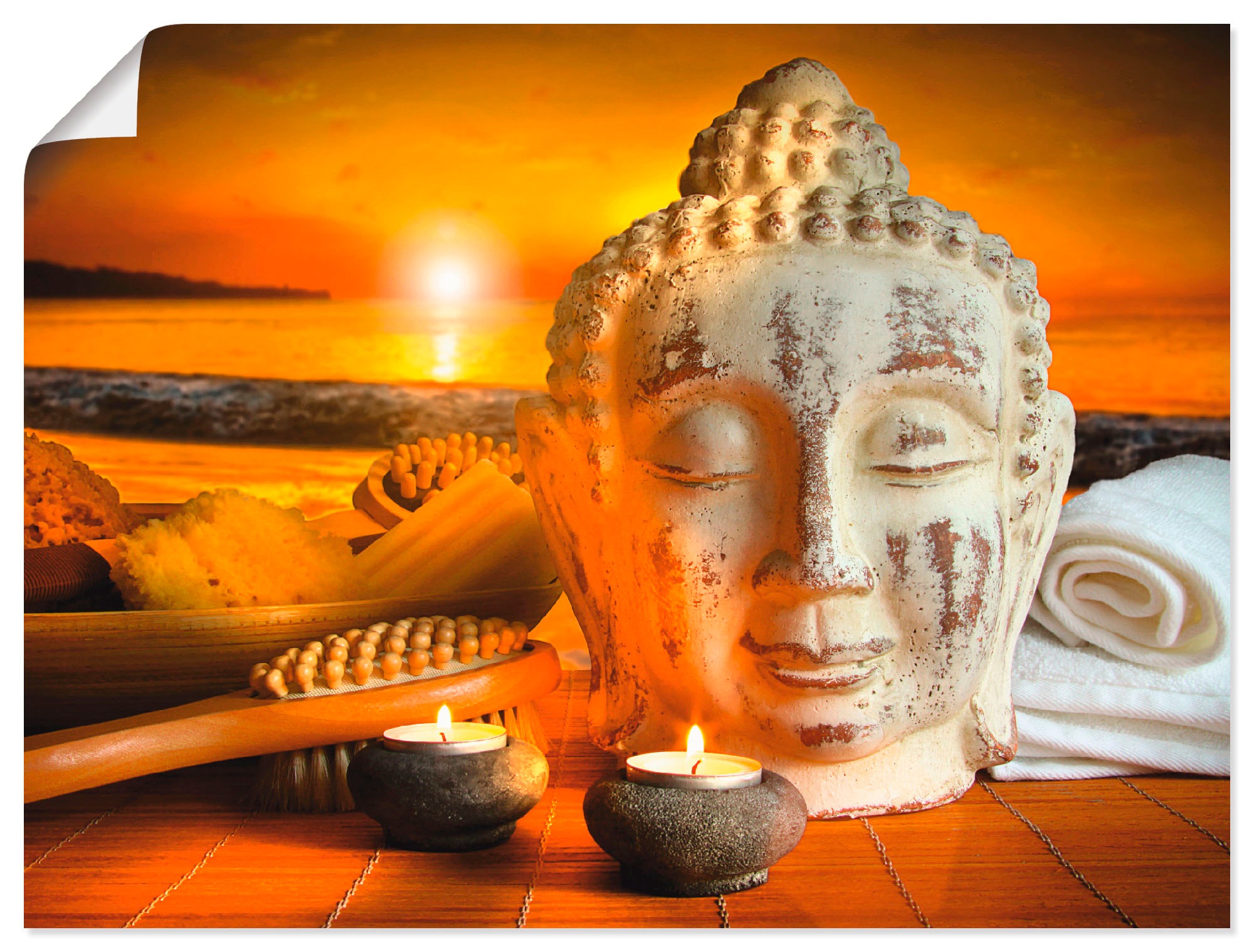 Image of Artland Wandbild »Bad-Zubehör mit Buddha-Statue«, Religion, (1 St.), in vielen Grössen & Produktarten - Alubild / Outdoorbild für den Aussenbereich, Leinwandbild, Poster, Wandaufkleber / Wandtattoo auch für Badezimmer geeignet bei Ackermann Versand Schwei