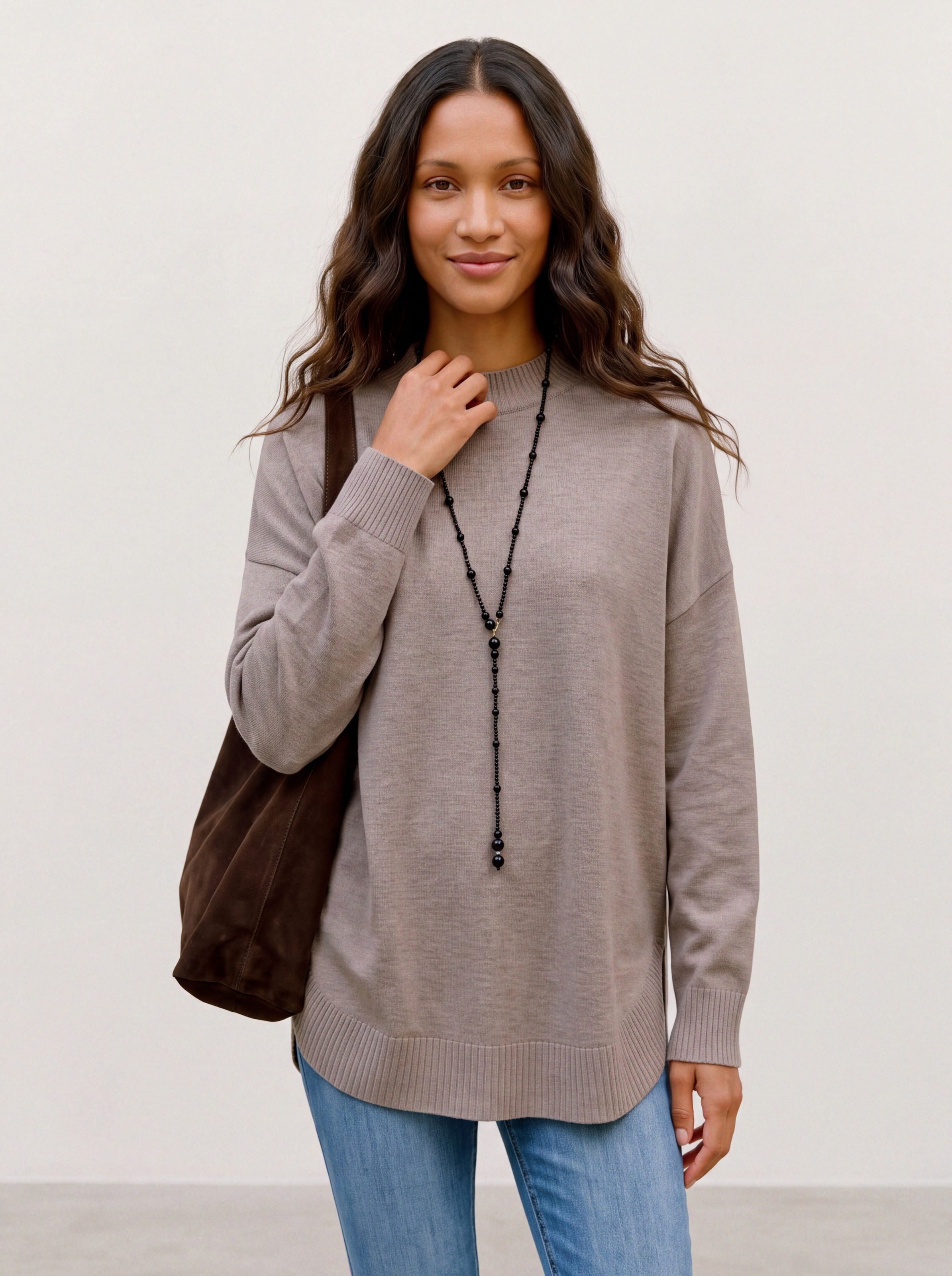 Image of Vero Moda Strickpullover "VMPLAZA LS HIGHNECK LONG PULLOVER GA BOO" Materialmix, loose fit