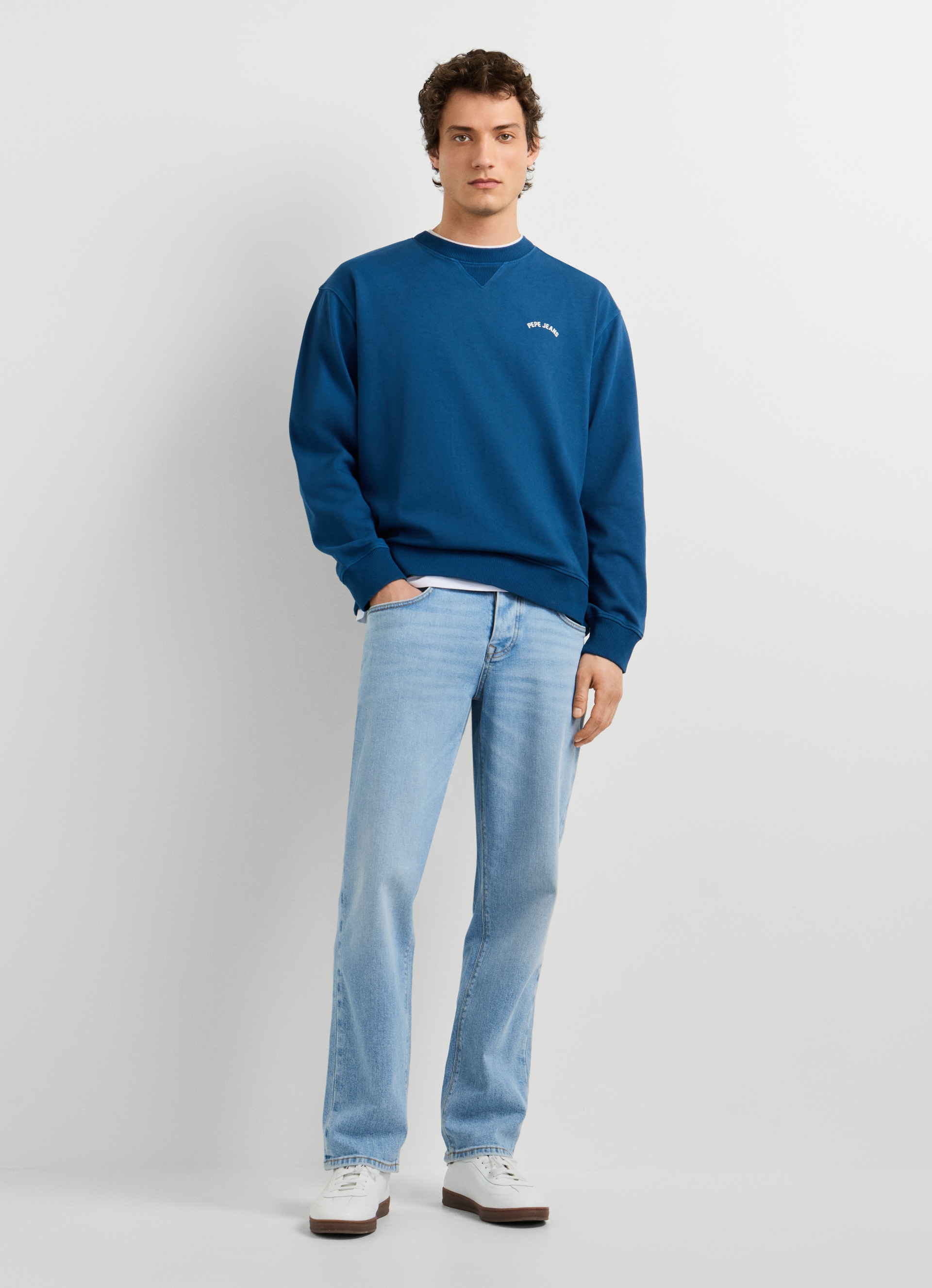 Pepe Jeans Sweat-shirt »JOHN CREW«, avec empiècement côtelé au col rond, inscription logo
