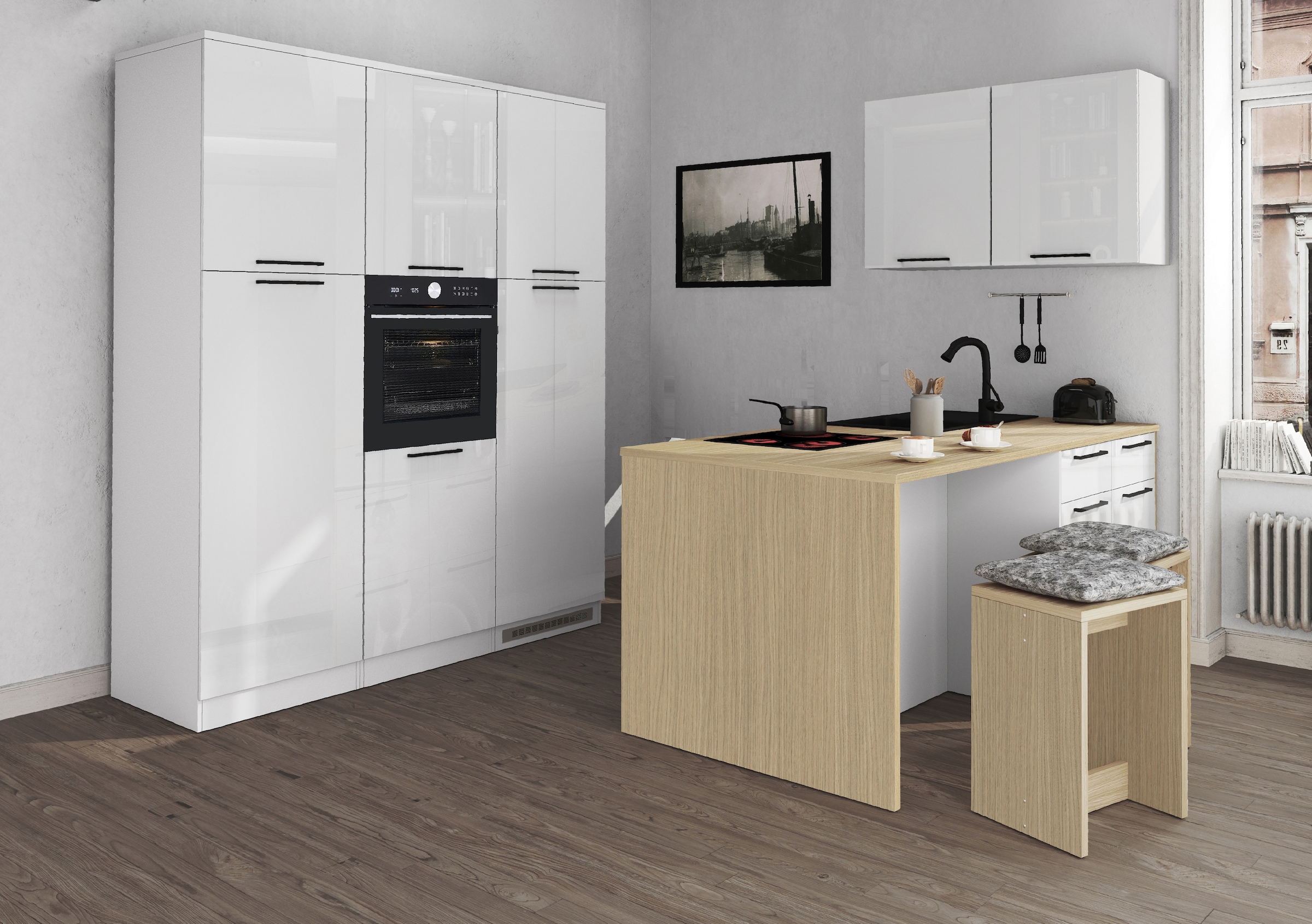 KOCHSTATION Ilot de cuisine »KS-Luna Breite 200 cm, Höhe 90 cm« Breite 200 cm, wahlweise mit Hanseatic-E-Geräten