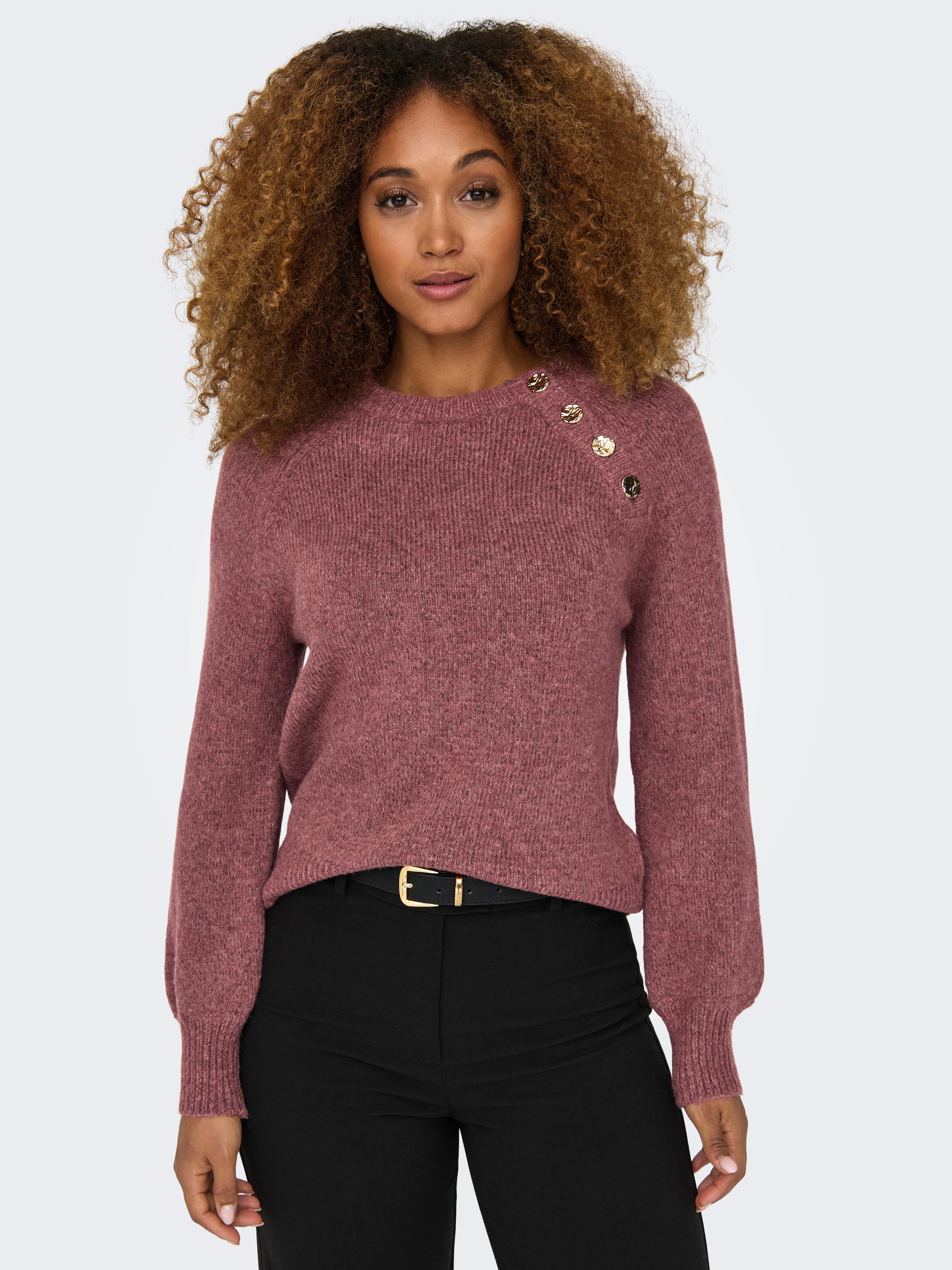 ONLY Rundhalspullover »ONLEMMA LS BUTTON ONECK EX KNT« Kunstfaser, regular fit