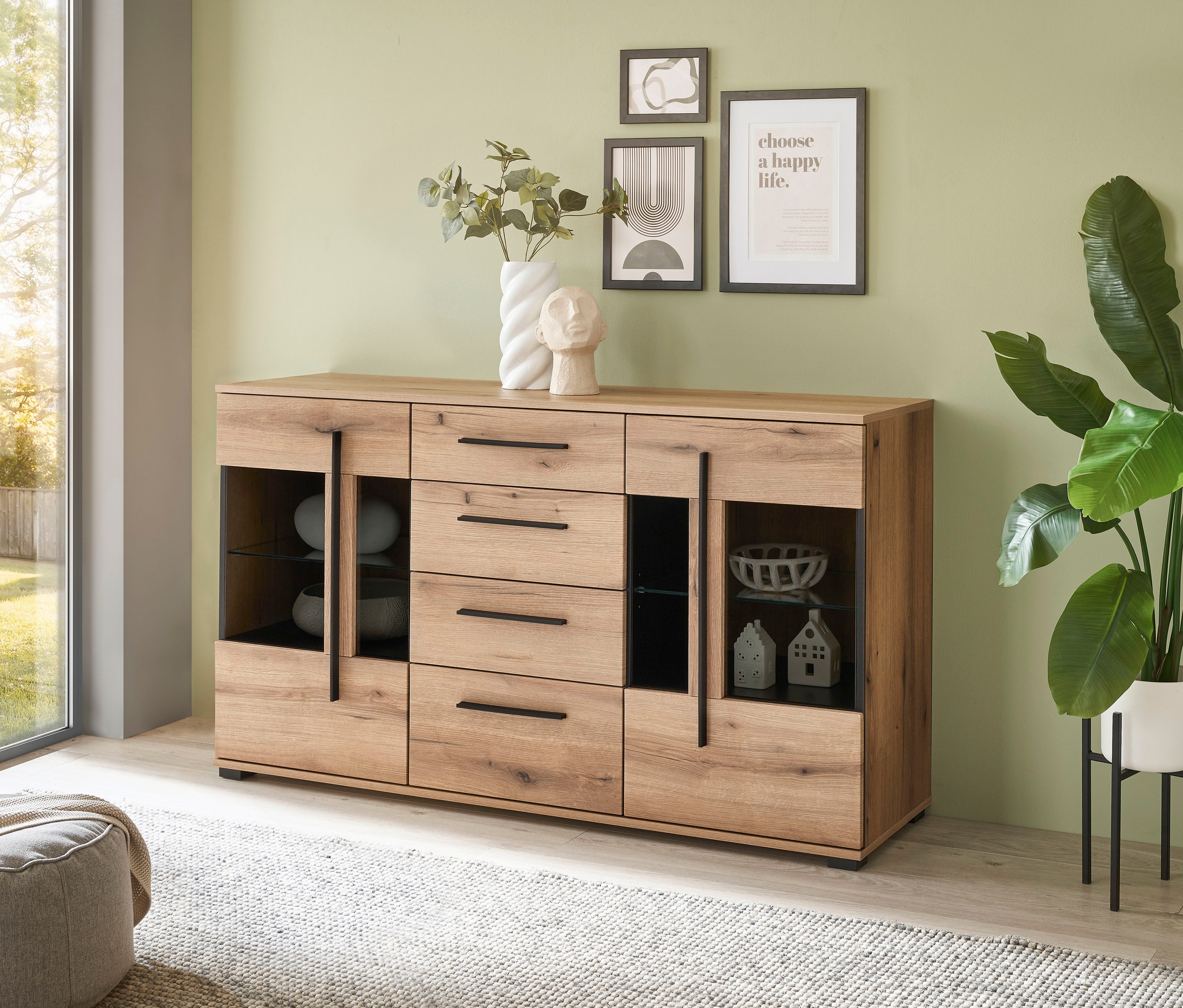 INOSIGN Sideboard »Cantara, moderner Schrank, Kommode in Eiche Evoke oder weiss«, schwarze Stangengriffe, ausreichend Stauraum, vielseitig einsetzbar