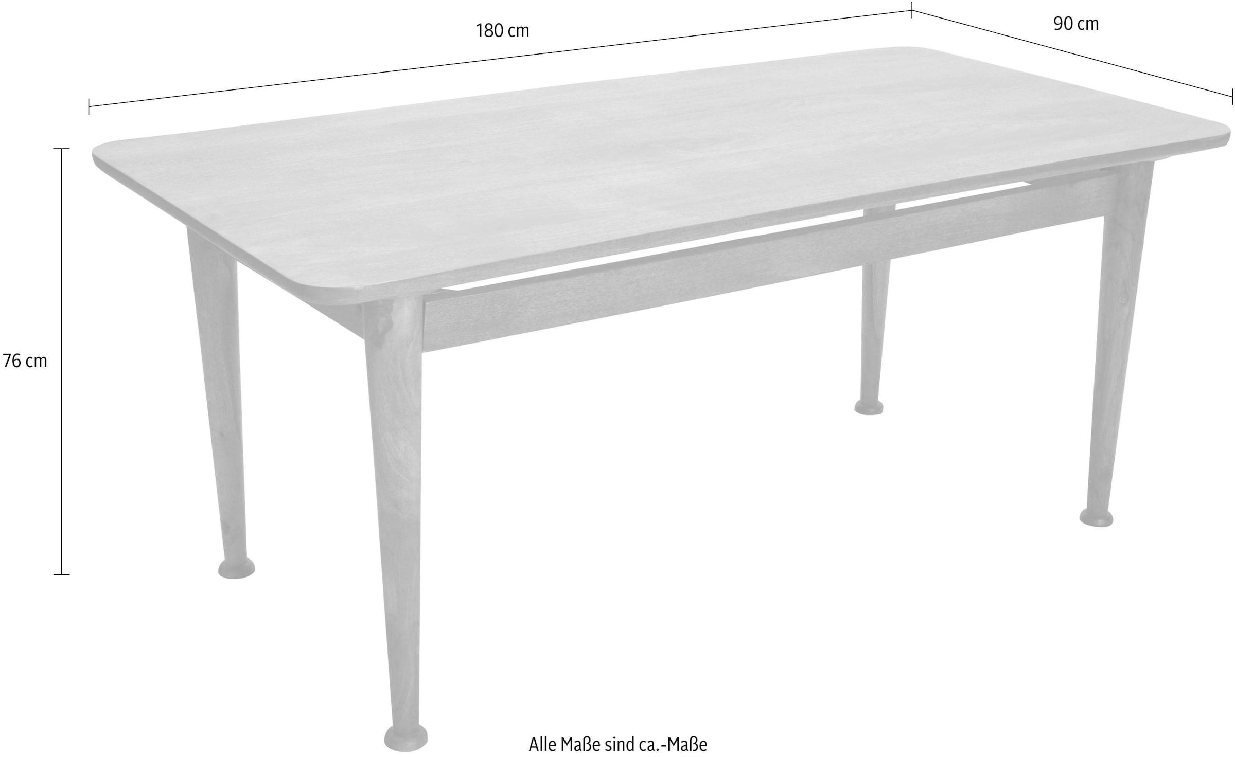 SIT Table de salle à manger »Vaduz 180 x 90 cmaus Mangoholz Massivholz« pieds en bois marquants avec talons décoratifs en forme d'assiette