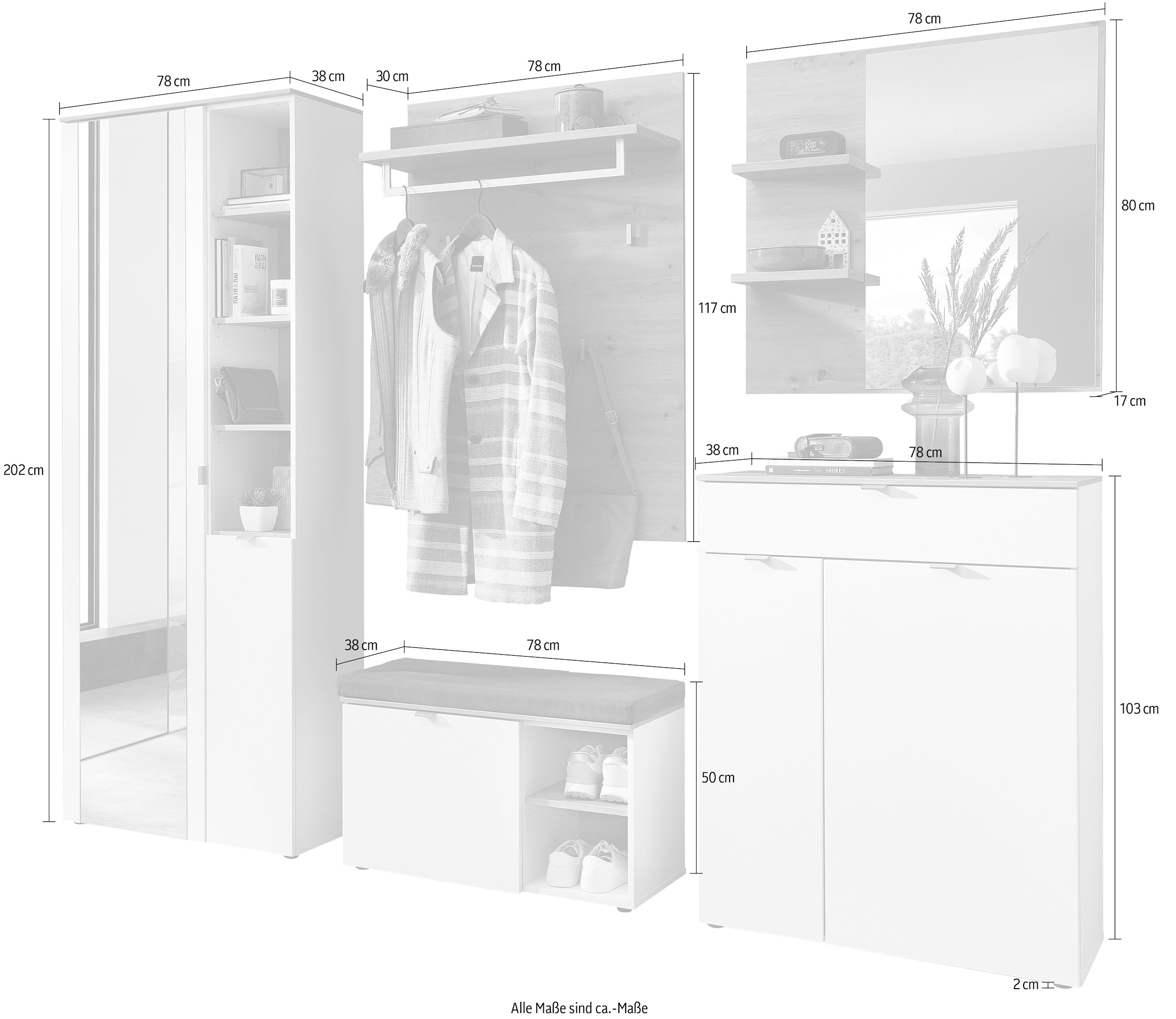 Innostyle Garderoben-Set »Bari Garderobenprogarmm, BxHxT 264x202x38 cm« Set, 5 Stk. tlg.