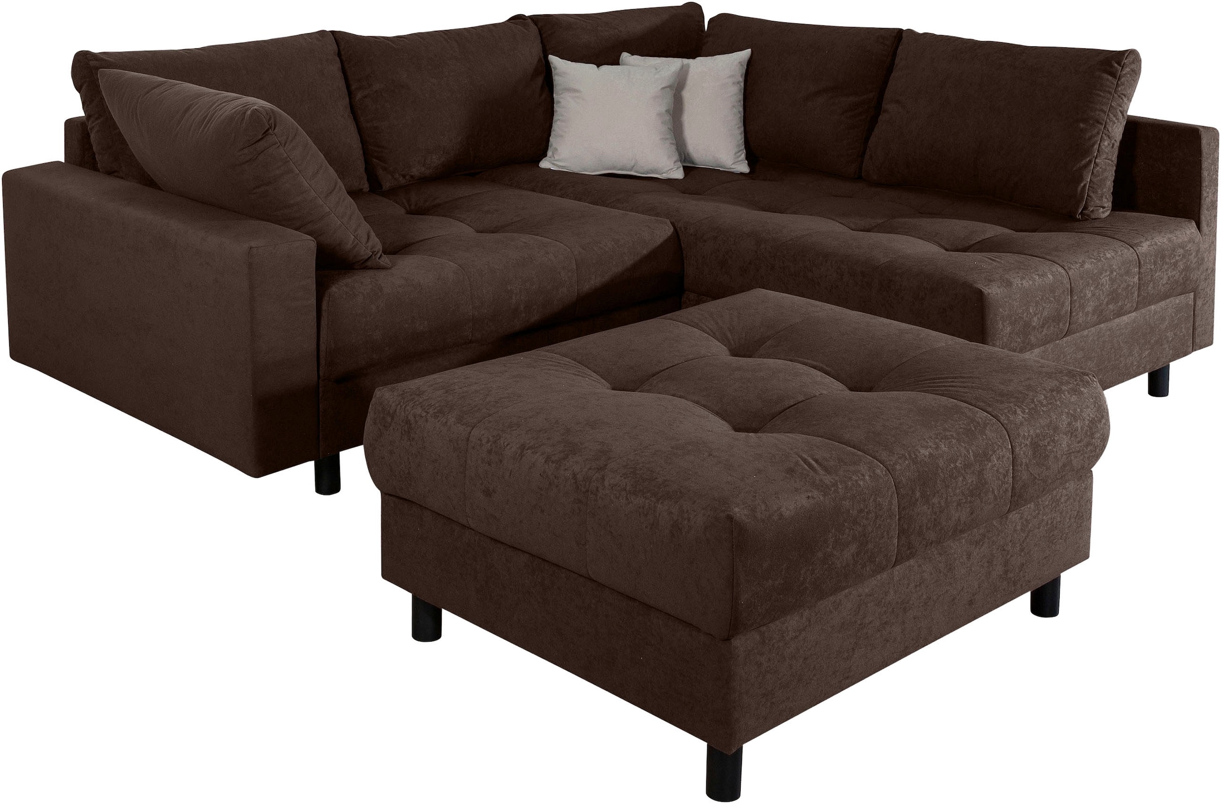 COLLECTION AB Ecksofa »Toni L-Form, B: 215 cm« mit Hocker & 2 Zierkissen, Federkern