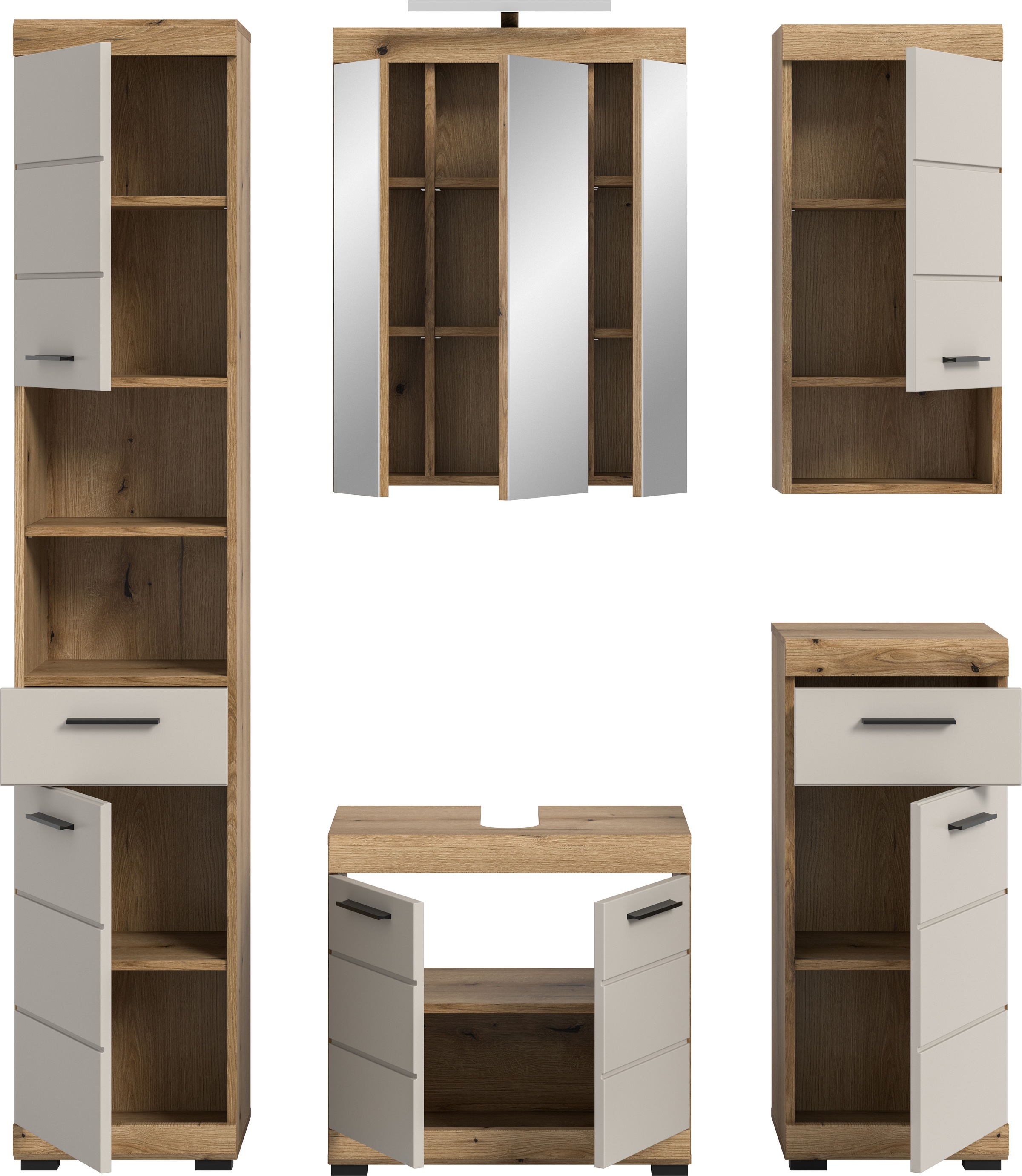 welltime Badmöbel-Set »Siena, 5 teilig, inklusive LED Beleuchtung, bestehend aus:« Set, TOPSELLER!, 5 Stk. tlg.