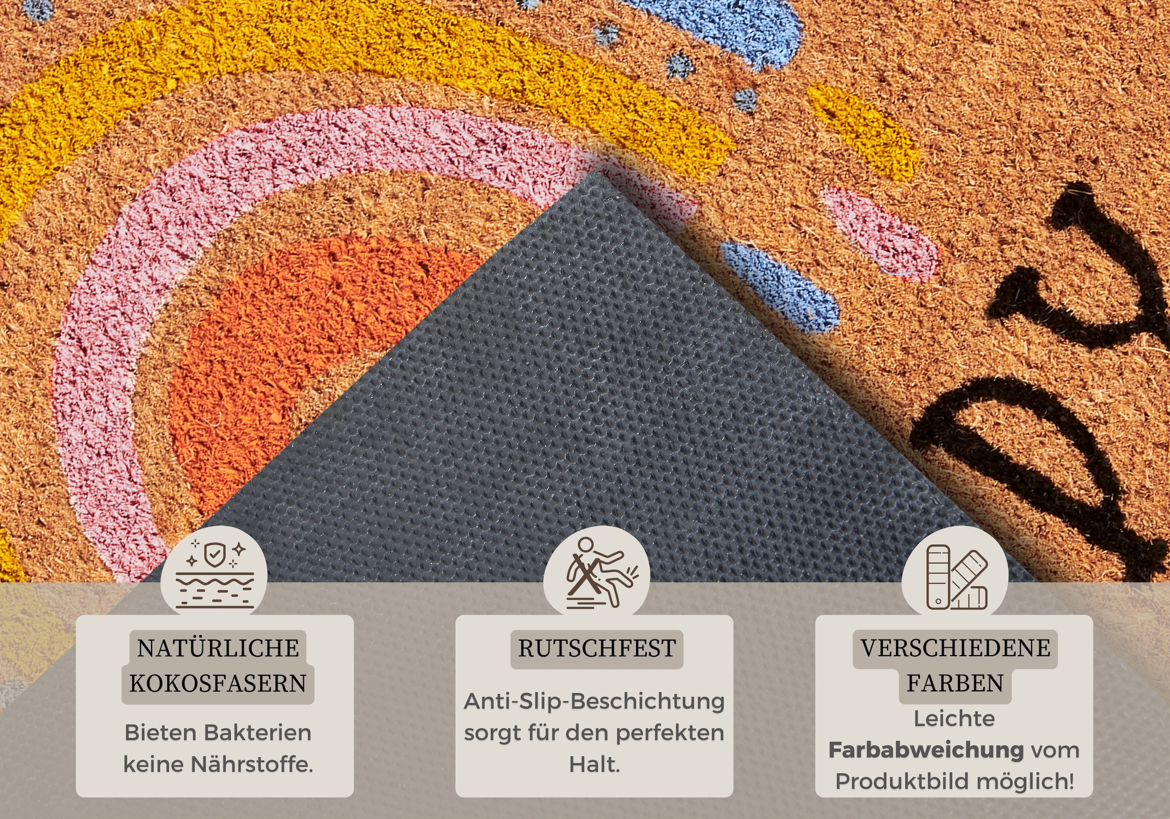 HANSE Home Fussmatte »Kokos Be Happy, Türmatte«, rechteckig, 15 mm Höhe, Schmutzfangmatte, Rutschfest, Outdoor, Innen, Aussen, Kokosmatte, Flur